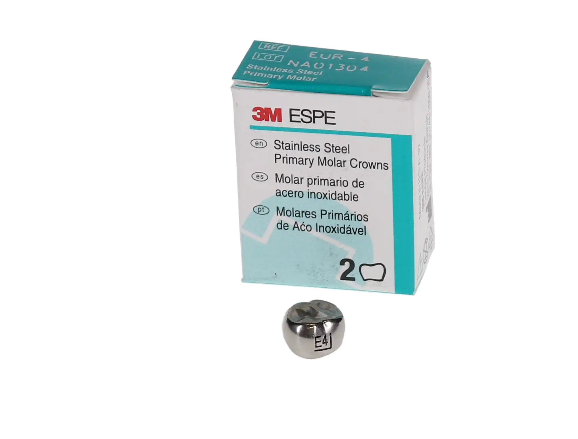 3M ESPE Stainless Steel Primary Molar Crown, Upper Right Second Primary Molar, Size EUR4, Refill Box of 5, E-UR-4 thumbnail 3