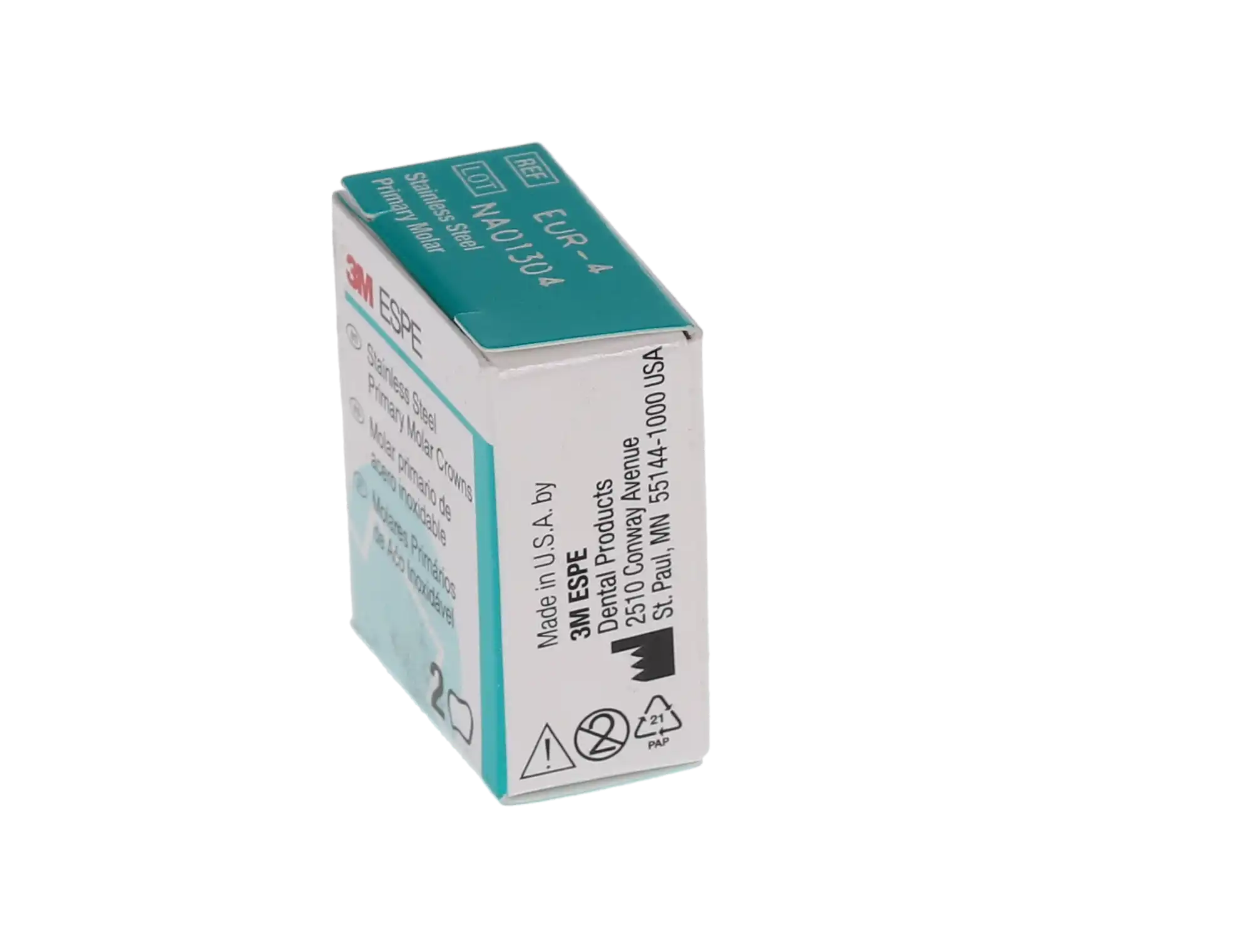 3M ESPE Stainless Steel Primary Molar Crown, Upper Right Second Primary Molar, Size EUR4, Refill Box of 5, E-UR-4 thumbnail 4