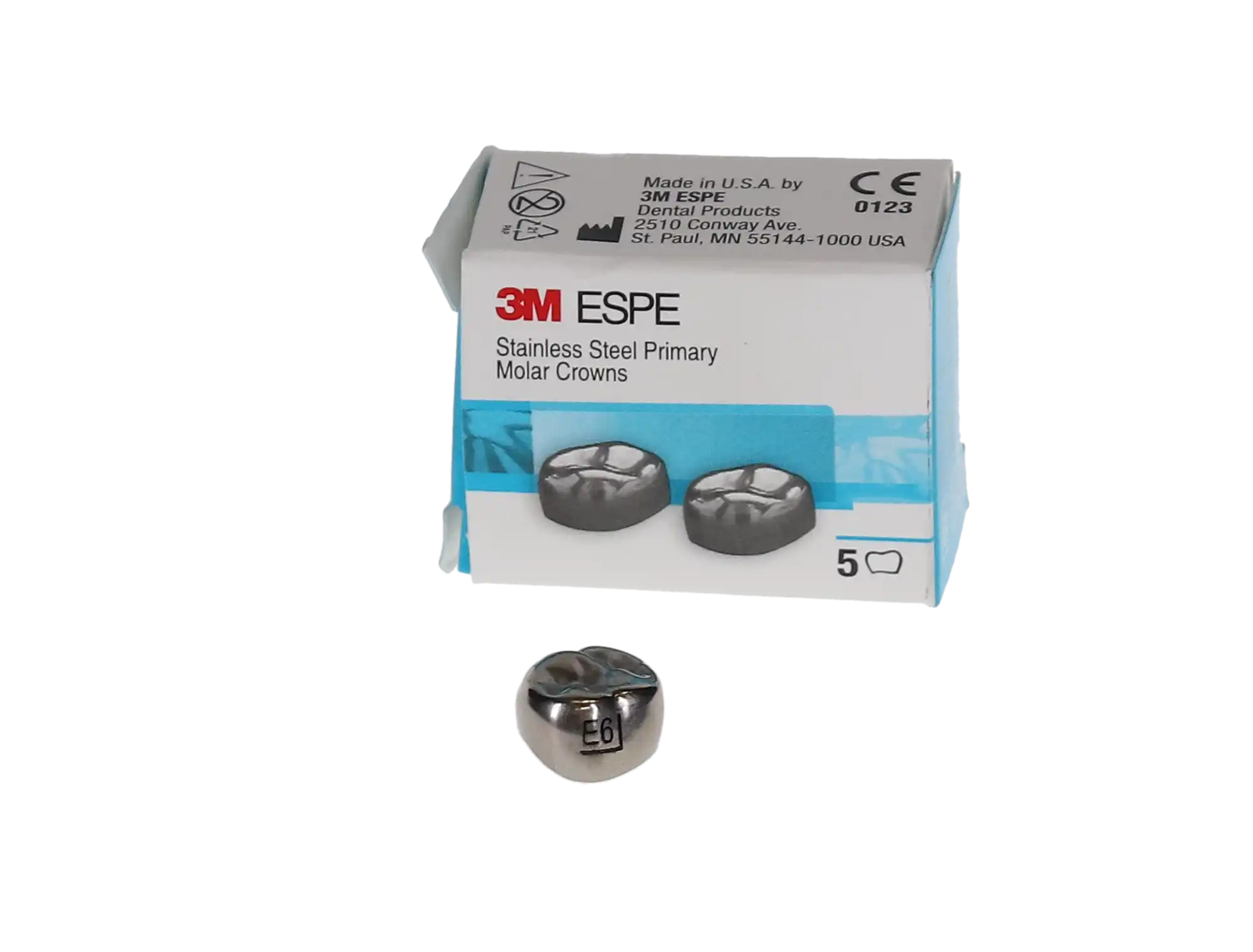 3M ESPE Stainless Steel Primary Molar Crown, EUR6, Upper Right Second Primary Molar, Refill Box of 5, E-UR-6 thumbnail 3