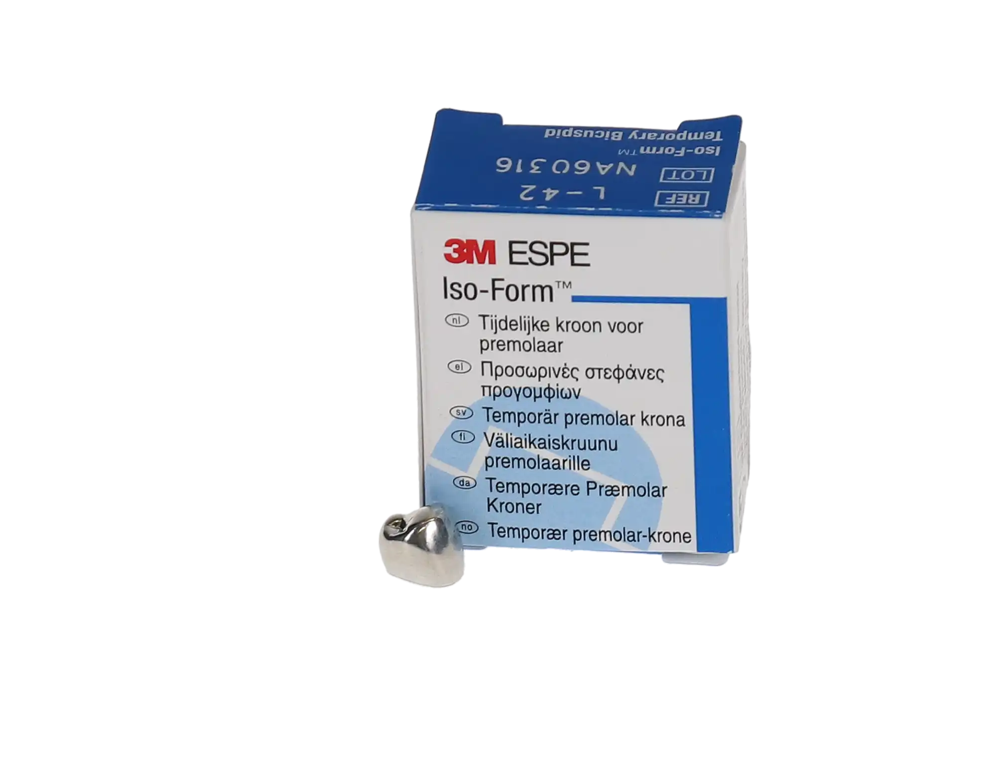 3M Iso-Form Temporary Tin-Silver Bicuspid Crown, Lower Right First Bicuspid, Size L42, 5/Box, L42 thumbnail 5
