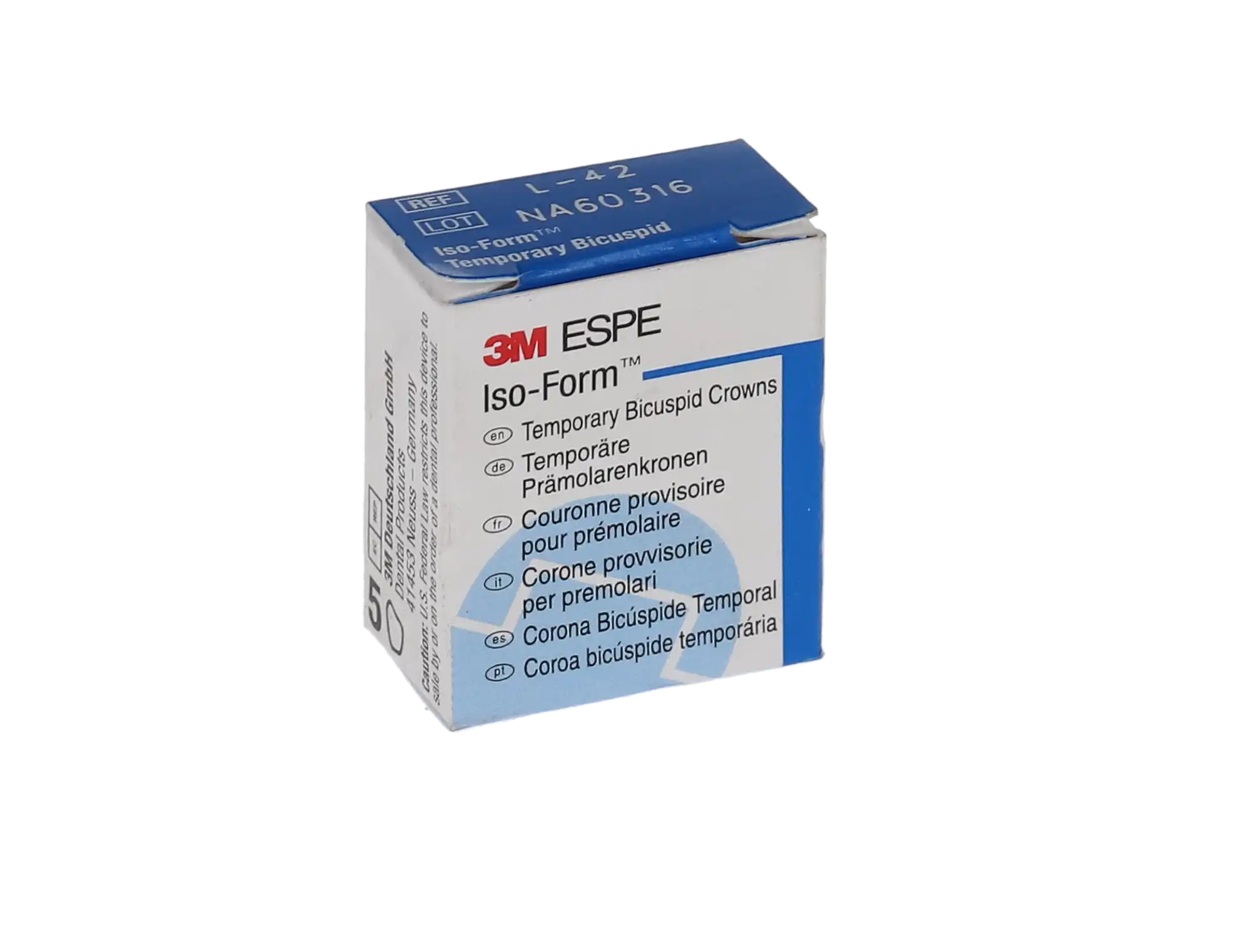 3M Iso-Form Temporary Tin-Silver Bicuspid Crown, Lower Right First Bicuspid, Size L42, 5/Box, L42 thumbnail 6