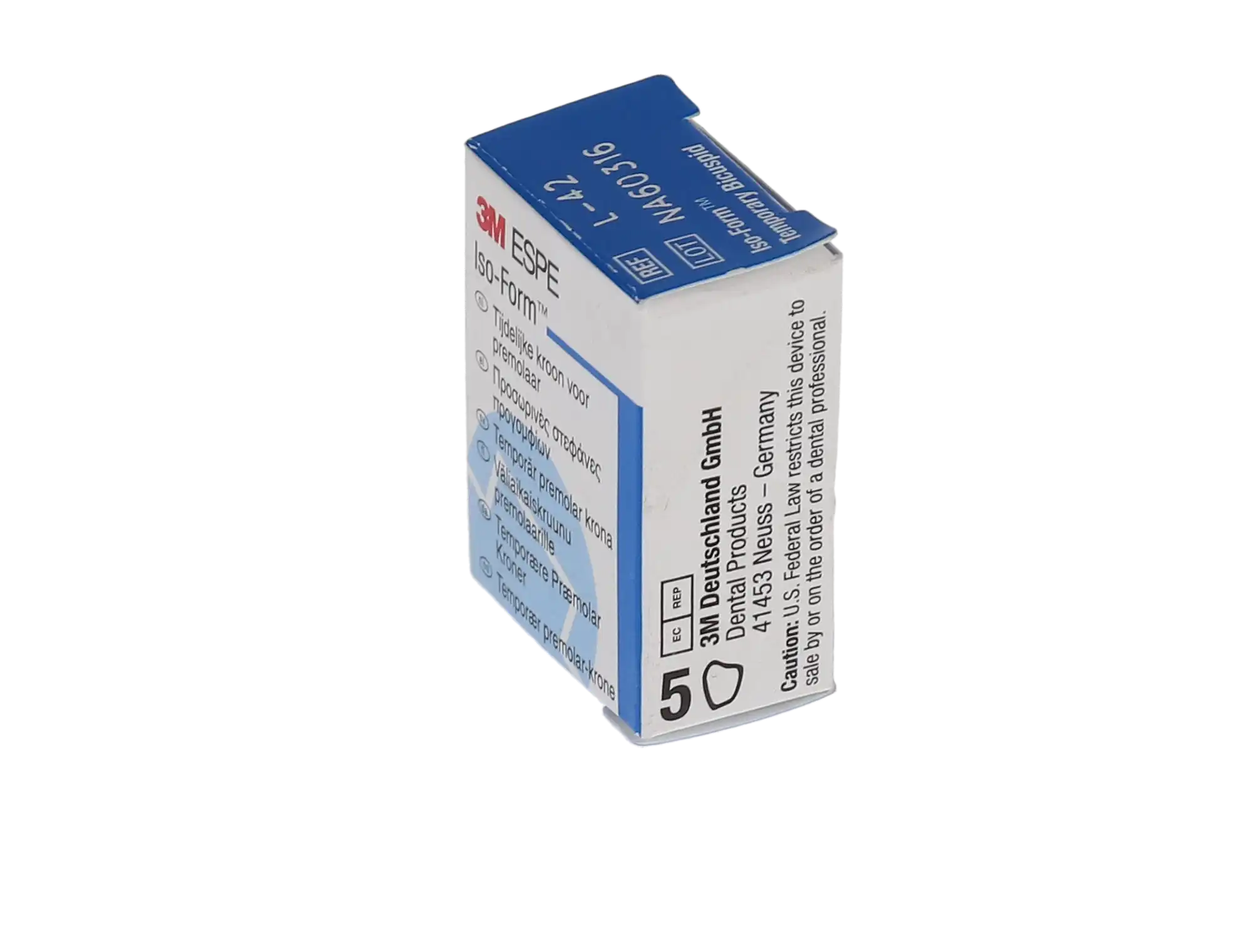 3M Iso-Form Temporary Tin-Silver Bicuspid Crown, Lower Right First Bicuspid, Size L42, 5/Box, L42 thumbnail 7