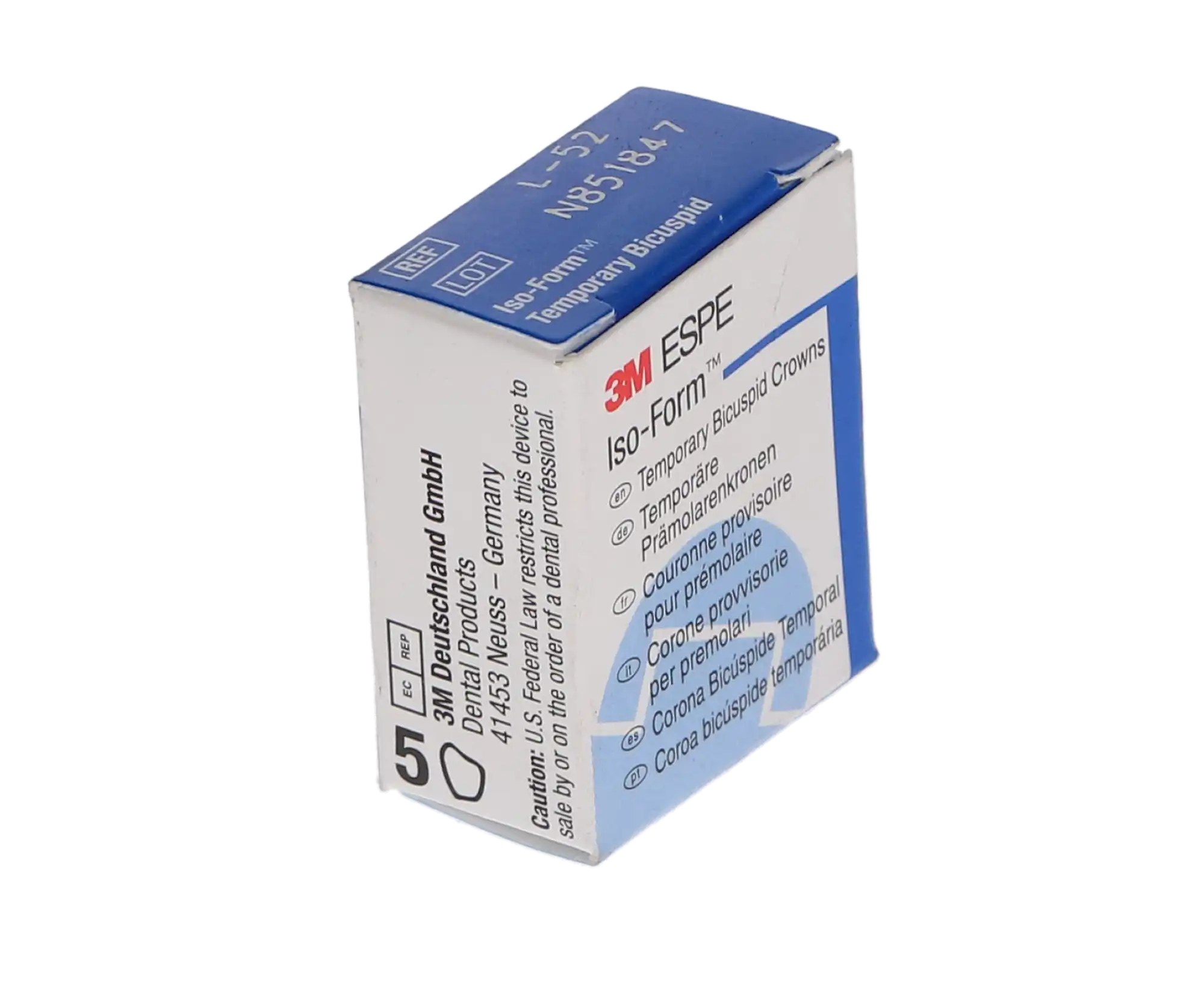 3M Iso-Form Temporary Tin-Silver Bicuspid Crowns, Lower Right Second Bicuspid, Size L52, 5/Box, L52 thumbnail 6
