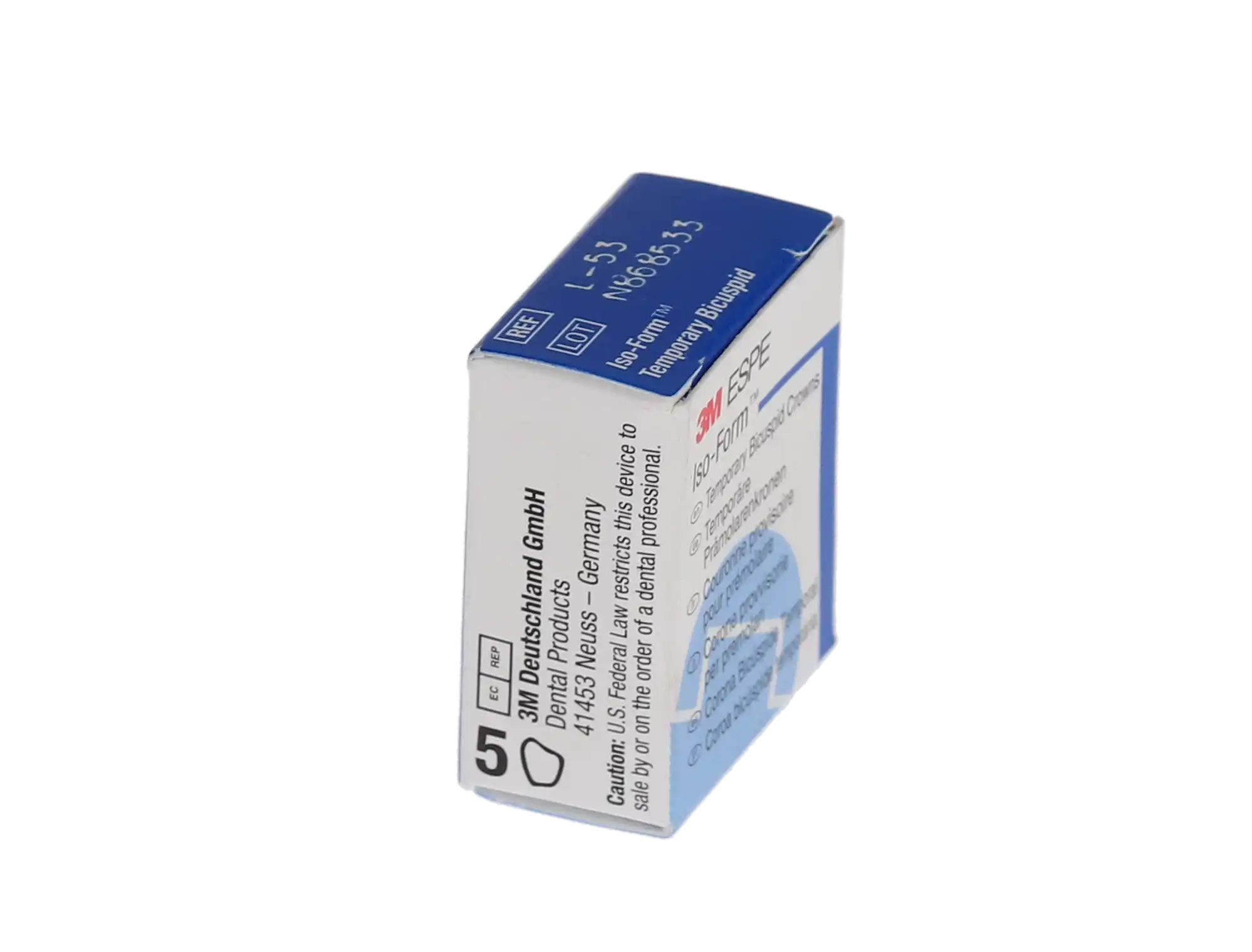 3M Iso-Form Temporary Tin-Silver Crown, Second Bicuspid, Lower Left, Size L53, 5/Box, L53 thumbnail 6