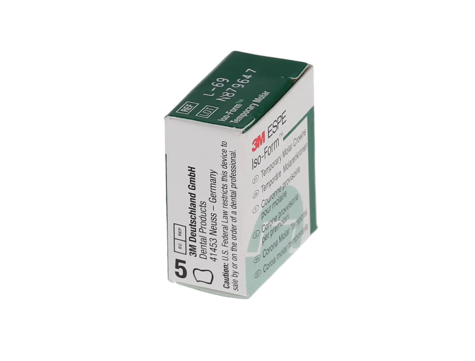 3M Iso-Form Temporary Tin-Silver Molar Crowns, Lower Left First Molar, Size L69, 5/Box thumbnail 5