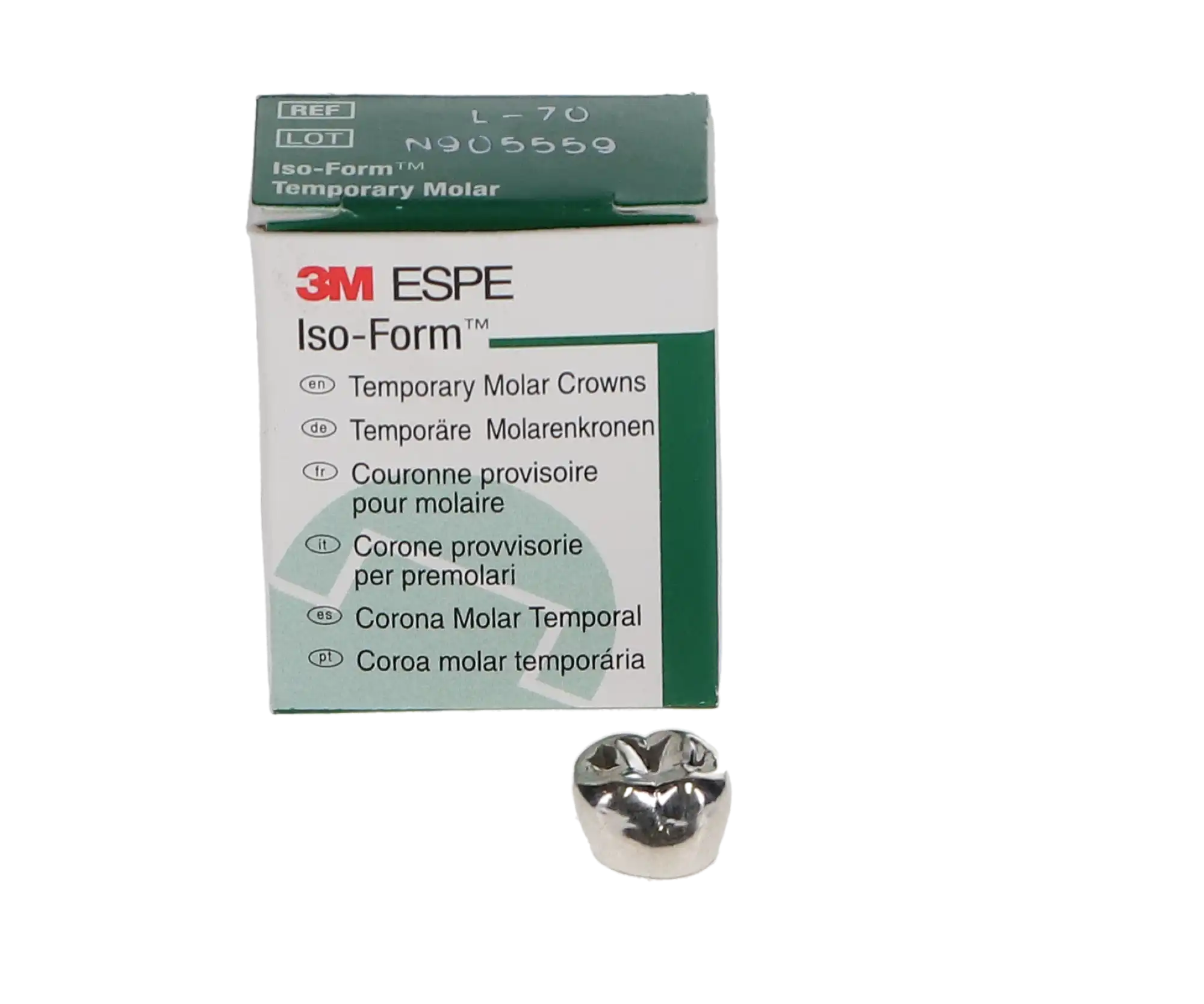 3M Iso-Form Temporary Molar Crowns, Tin-Silver Alloy, Lower Right Second Molar, Size L70, 5/Box thumbnail 3