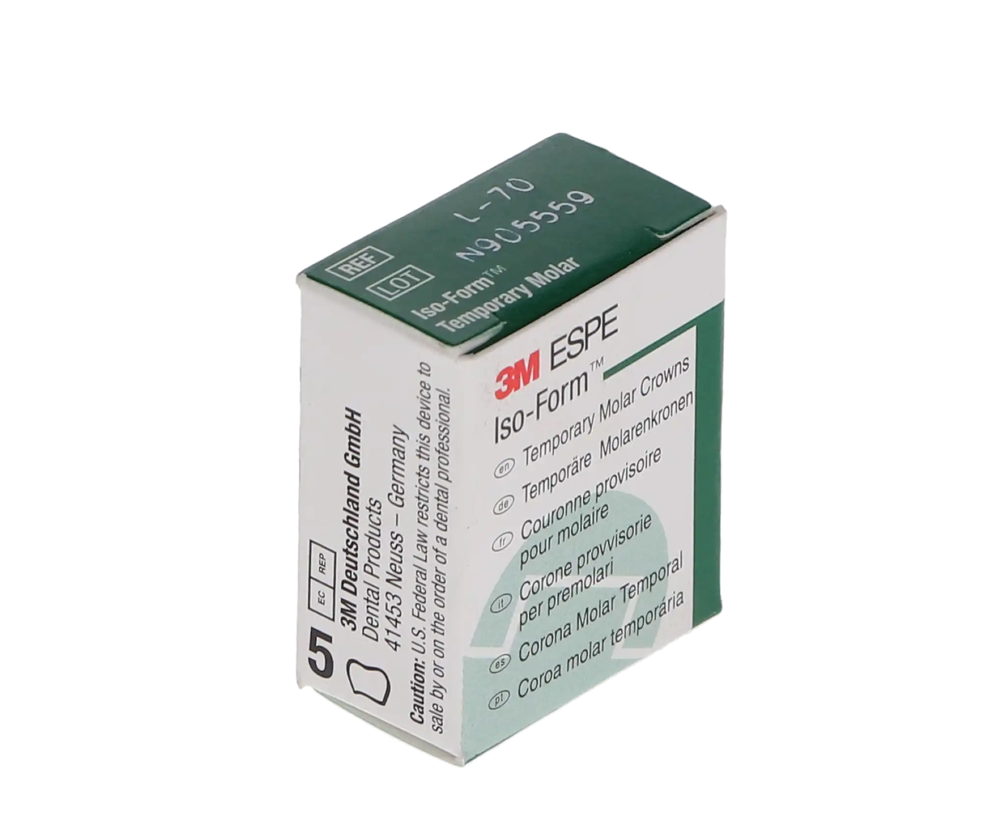 3M Iso-Form Temporary Molar Crowns, Tin-Silver Alloy, Lower Right Second Molar, Size L70, 5/Box thumbnail 5