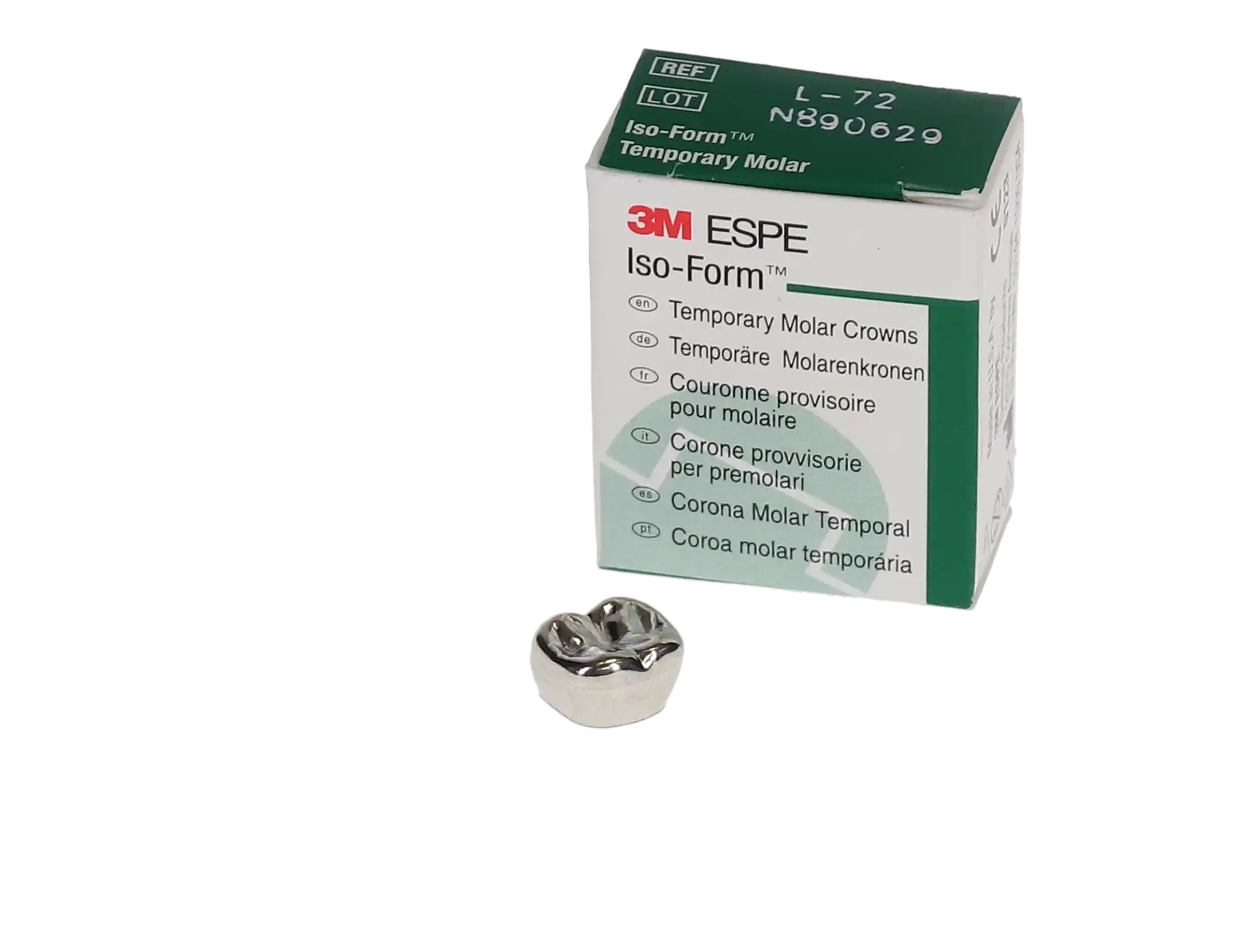 3M Iso-Form Temporary Tin-Silver Molar Crowns, Lower Right Second Molar, Size L72, 5/Box, L72 thumbnail 3