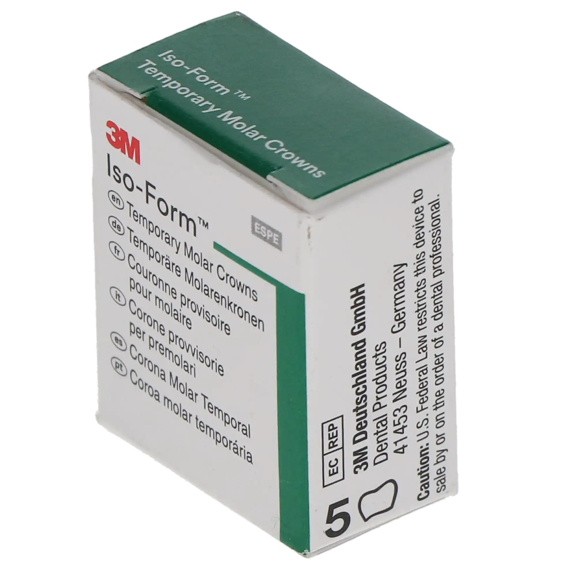 3M Iso-Form Temporary Tin-Silver Molar Crowns, Lower Right Second Molar, Size L74, 5/Box thumbnail 3