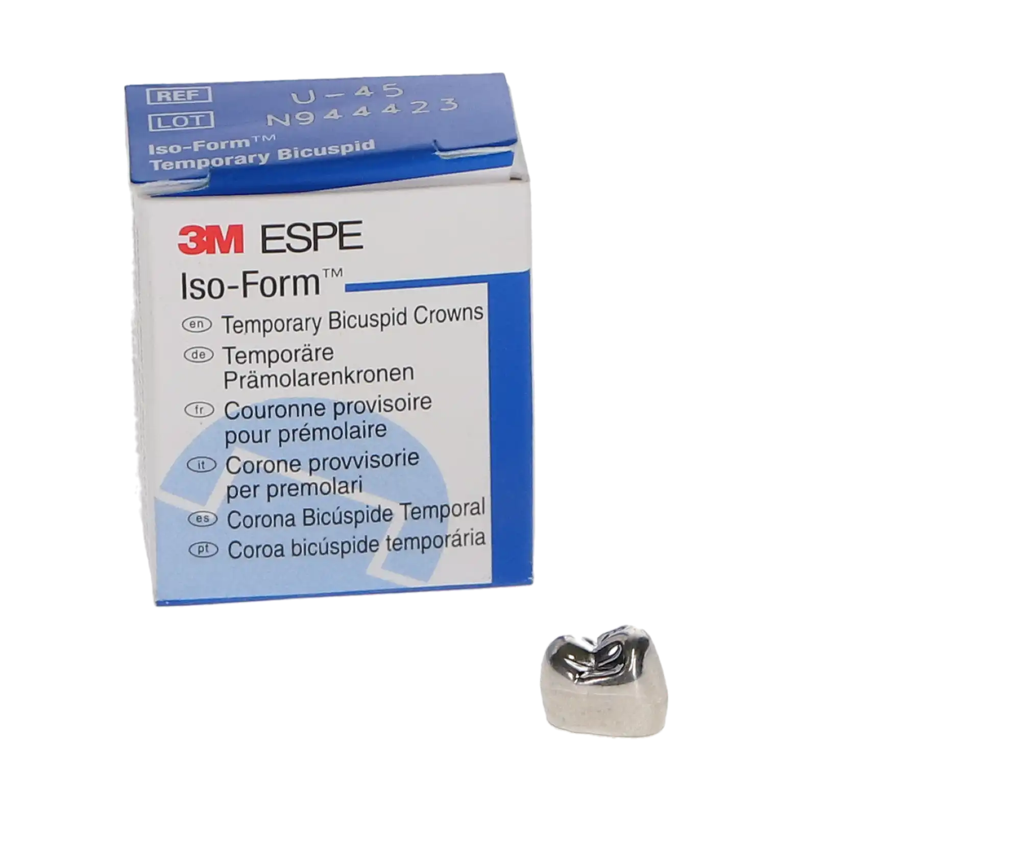3M Iso-Form Temporary Tin-Silver Crown, First Bicuspid, Upper Left, Size U45, 5/Box, U45 thumbnail 4