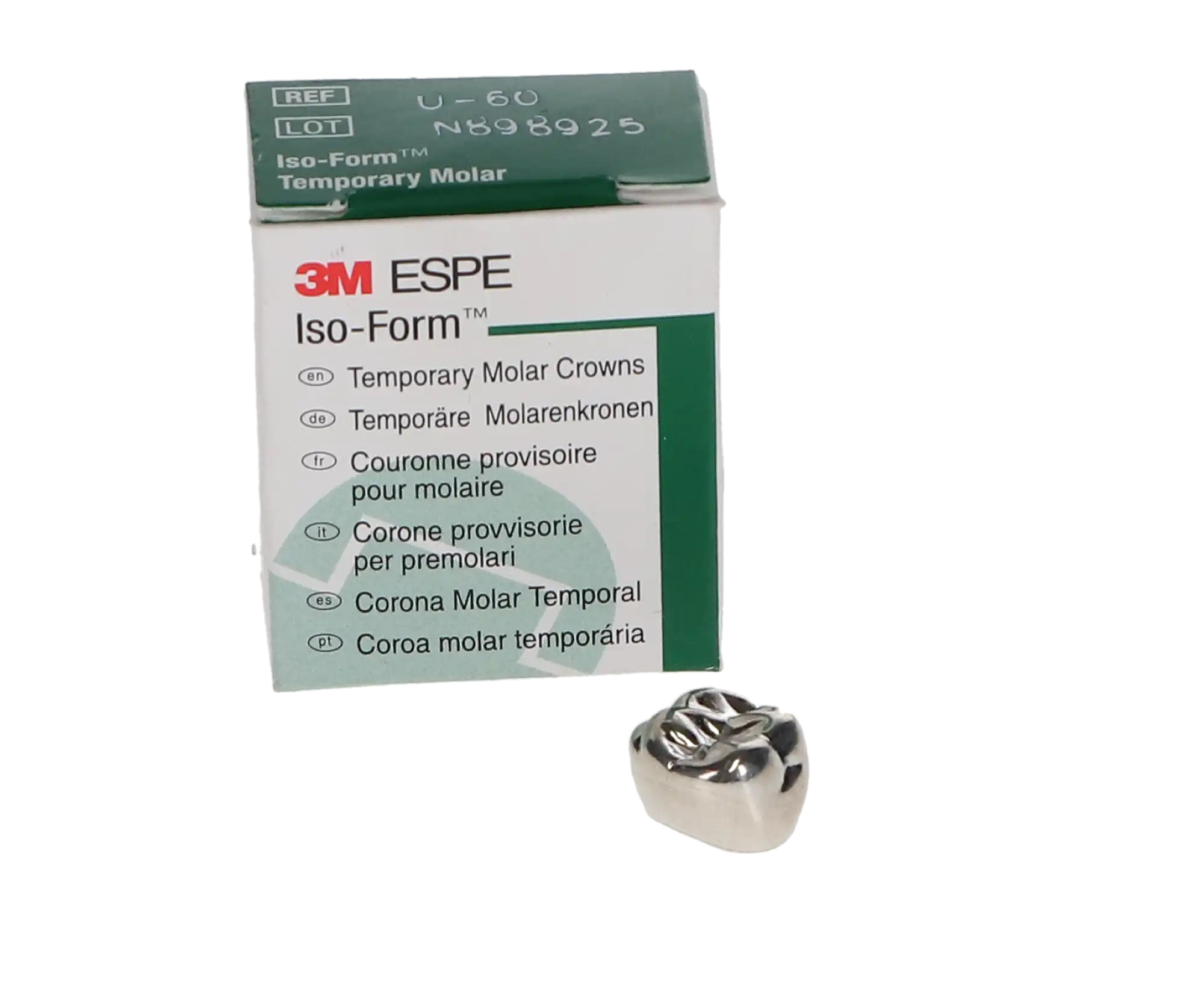 3M Iso-Form Temporary Molar Crowns, Tin-Silver Alloy, Upper Right First Molar, Size U60, 5/Box thumbnail 3