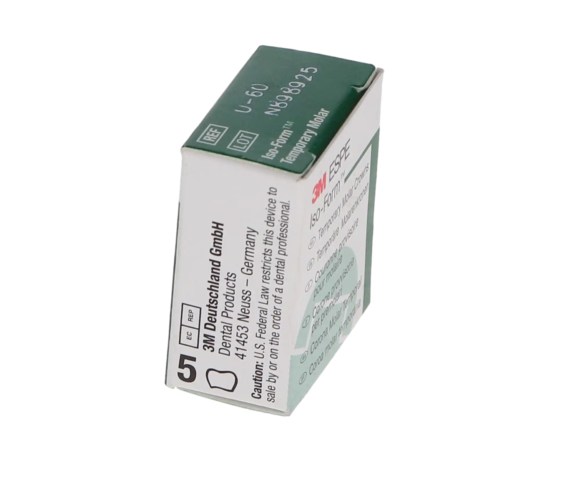 3M Iso-Form Temporary Molar Crowns, Tin-Silver Alloy, Upper Right First Molar, Size U60, 5/Box thumbnail 5
