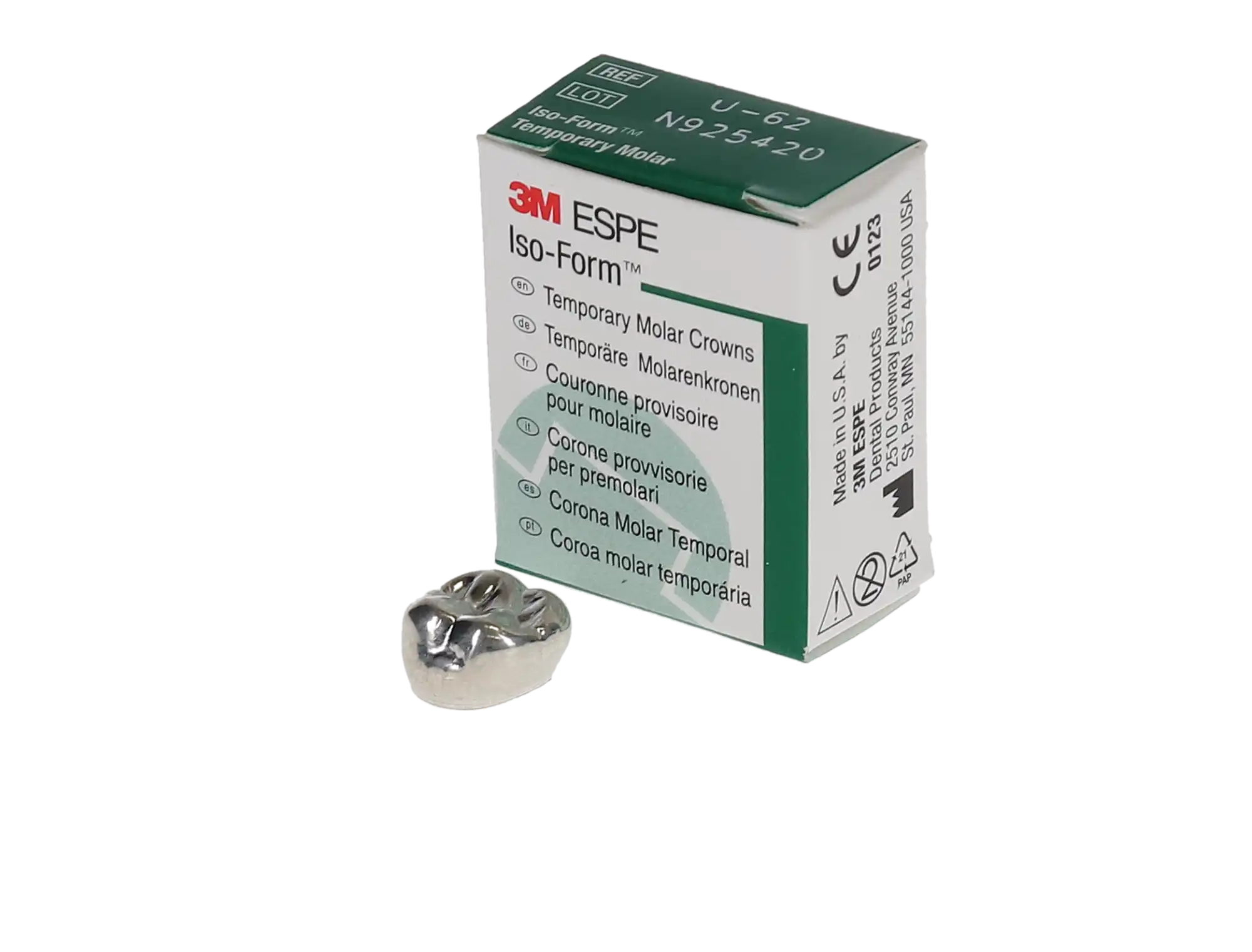 3M Iso-Form Temporary Tin-Silver Molar Crown, Upper Right First Molar, Size U62, 5/Box, U62 thumbnail 3