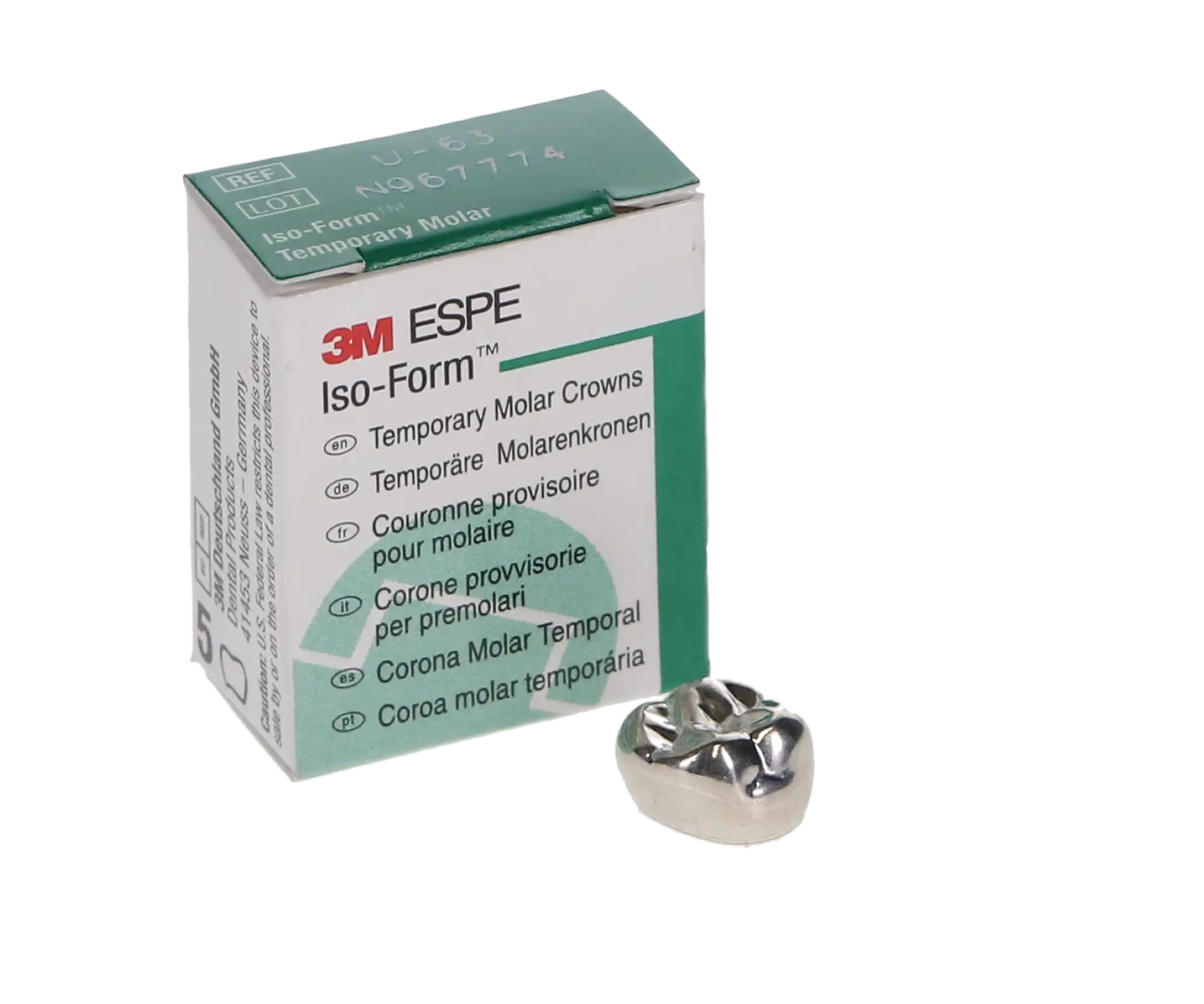 3M Iso-Form Temporary Tin-Silver Molar Crowns, Upper Left First Molar, Size U63, 5/Box, U63 thumbnail 4