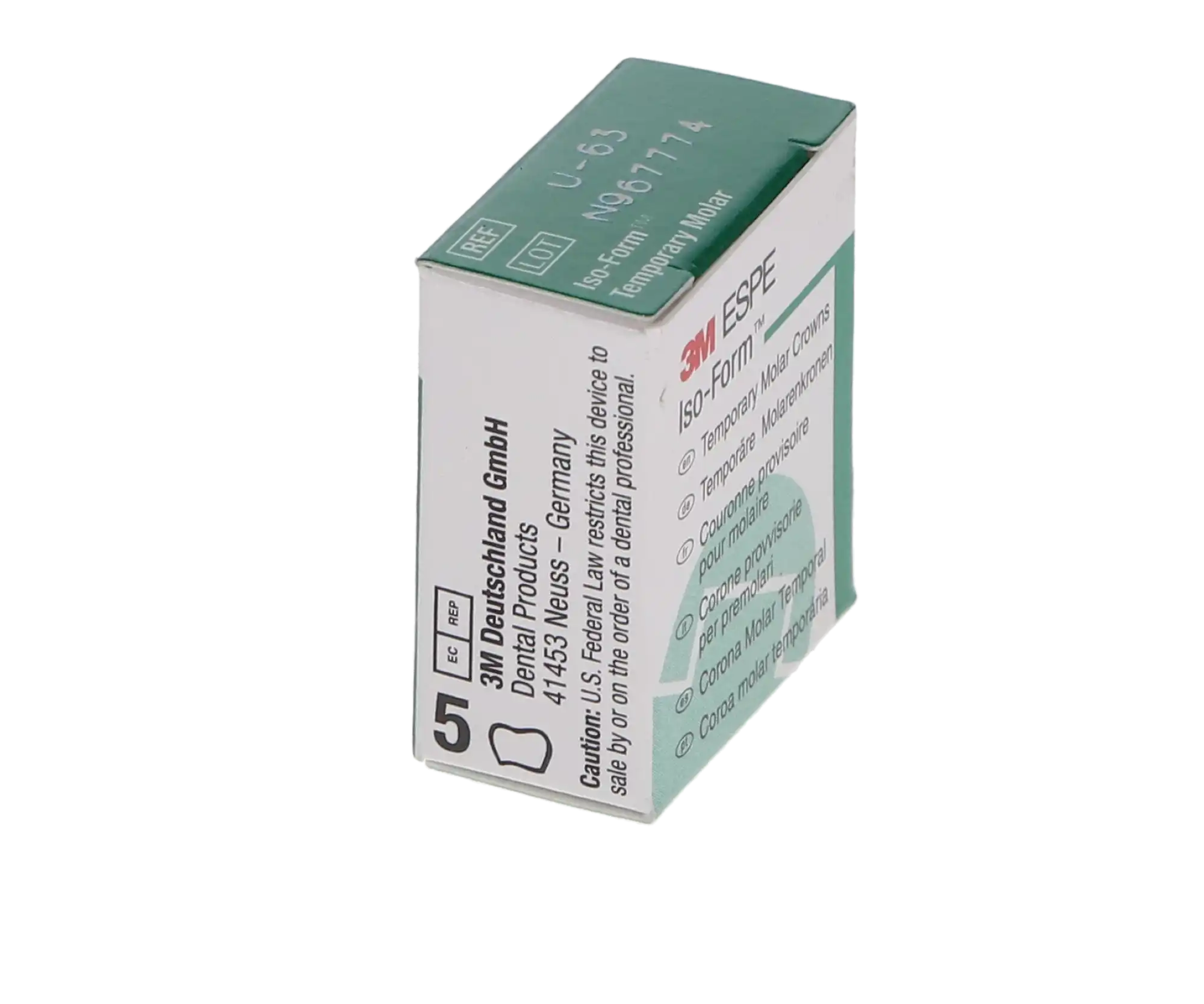 3M Iso-Form Temporary Tin-Silver Molar Crowns, Upper Left First Molar, Size U63, 5/Box, U63 thumbnail 5