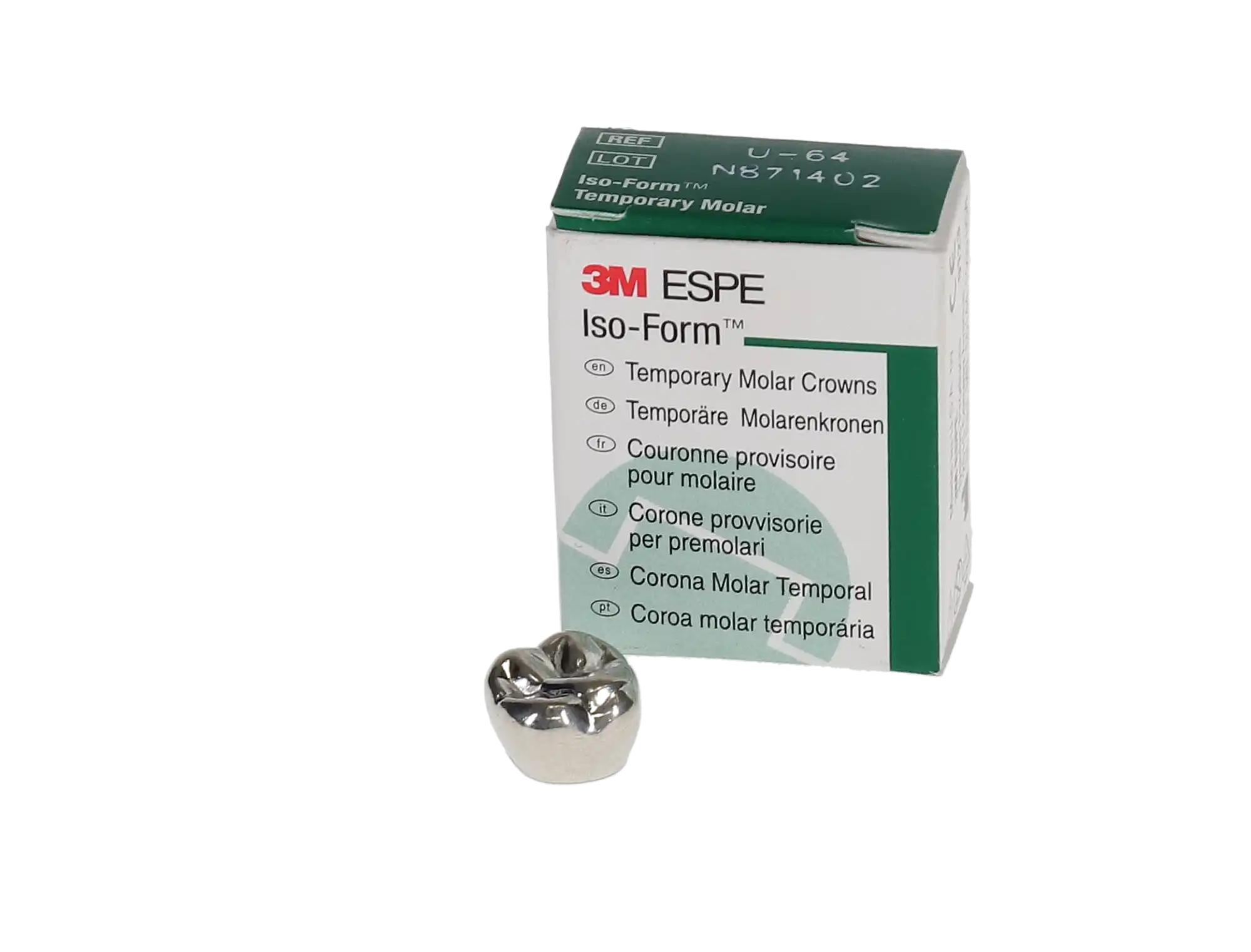 3M Iso-Form Temporary Tin-Silver Molar Crowns, Upper Right First Molar, Size U64, 5/Box, U64 thumbnail 4