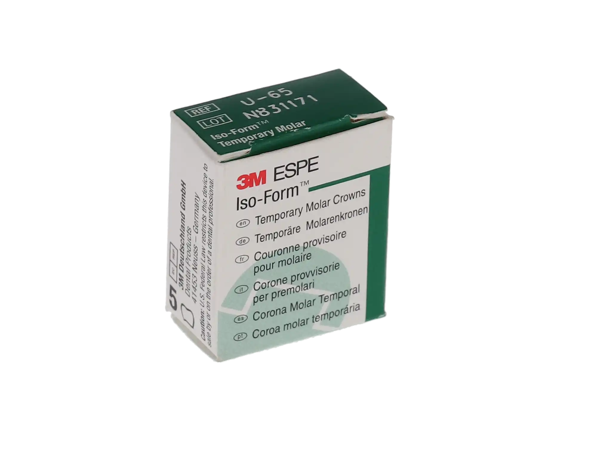 3M Iso-Form Temporary Tin-Silver Molar Crowns, Upper Left First Molar, Size U65, 5/Box, U65 thumbnail 4