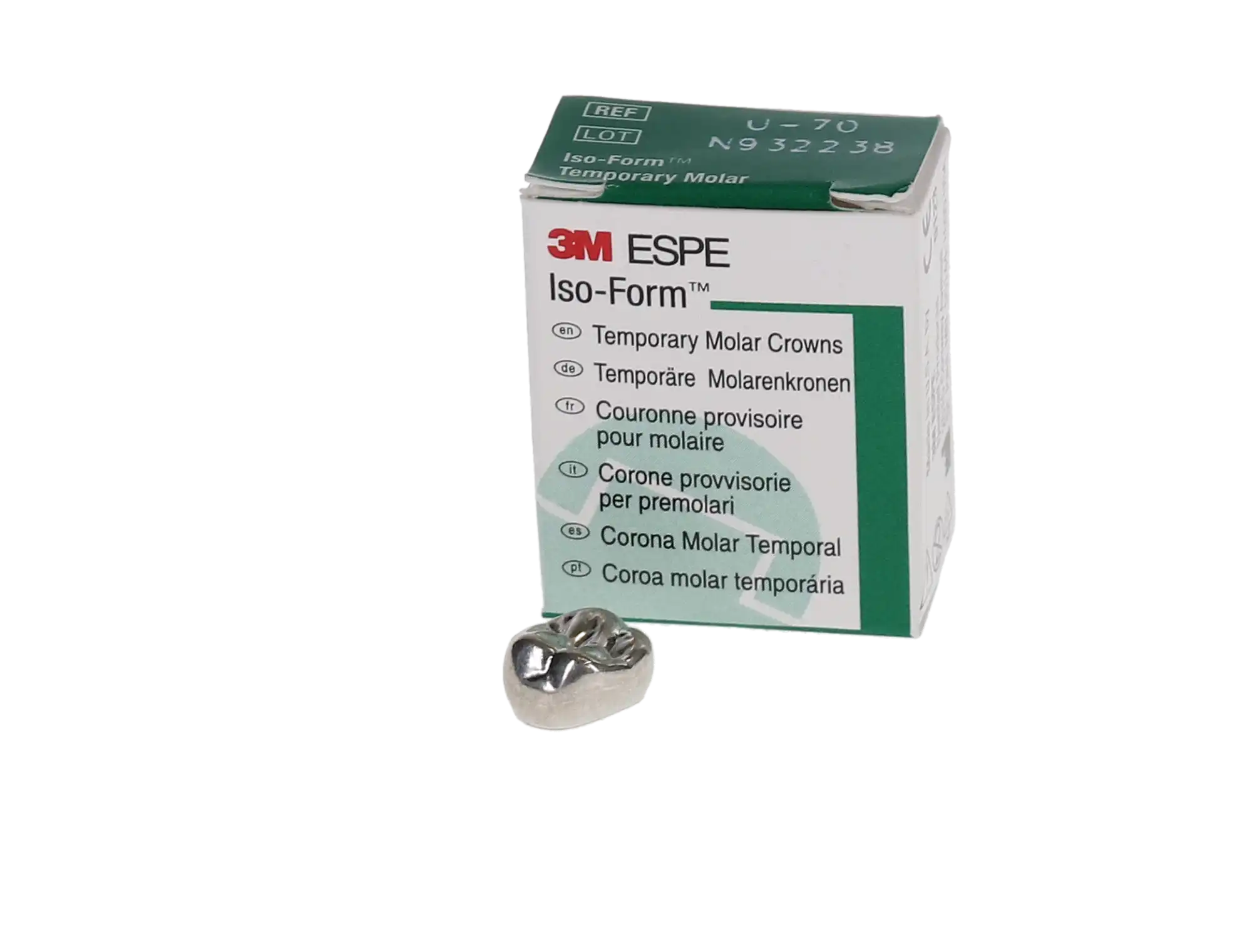 3M Iso-Form Temporary Molar Crowns, Tin-Silver Alloy, Upper Right Second Molar, Size U70, 5/Box thumbnail 3
