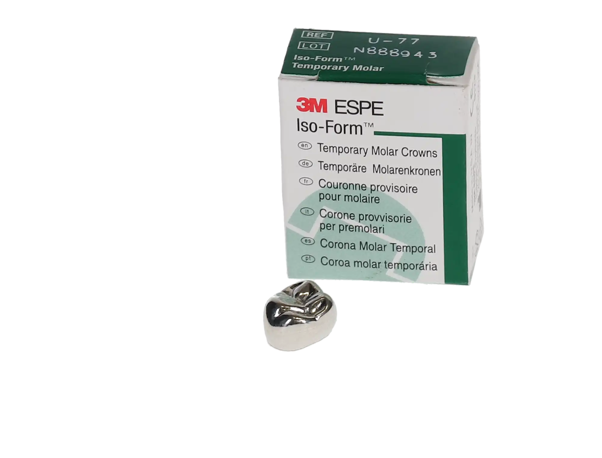3M Iso-Form Temporary Tin-Silver Molar Crown, Upper Left Second Molar, Size U77, 5/Box, U77 thumbnail 3