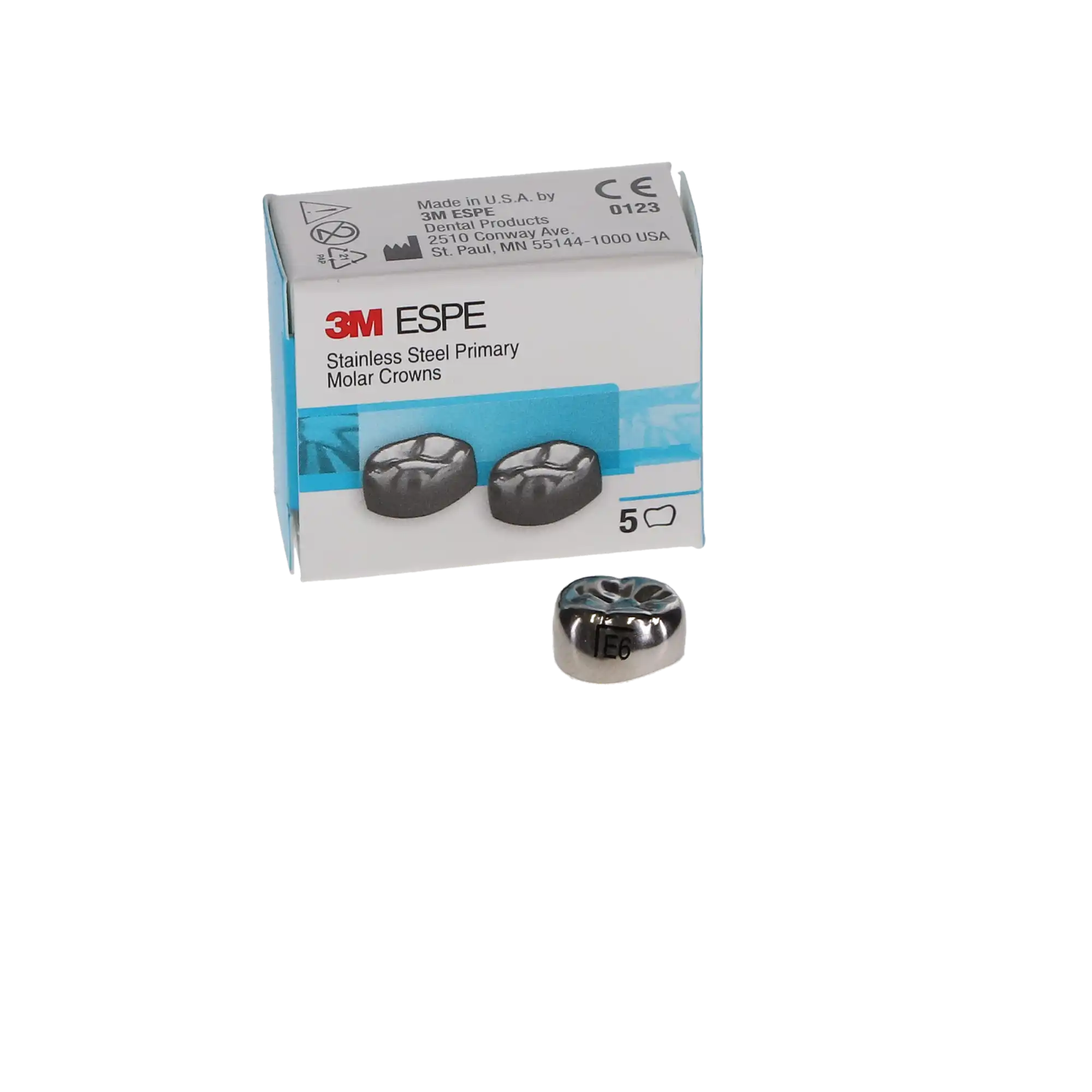 3M ESPE Stainless Steel Primary Molar Crown, Second Primary Molar, Lower Left, Size ELL6, 5/Box, E-LL-6 thumbnail 4