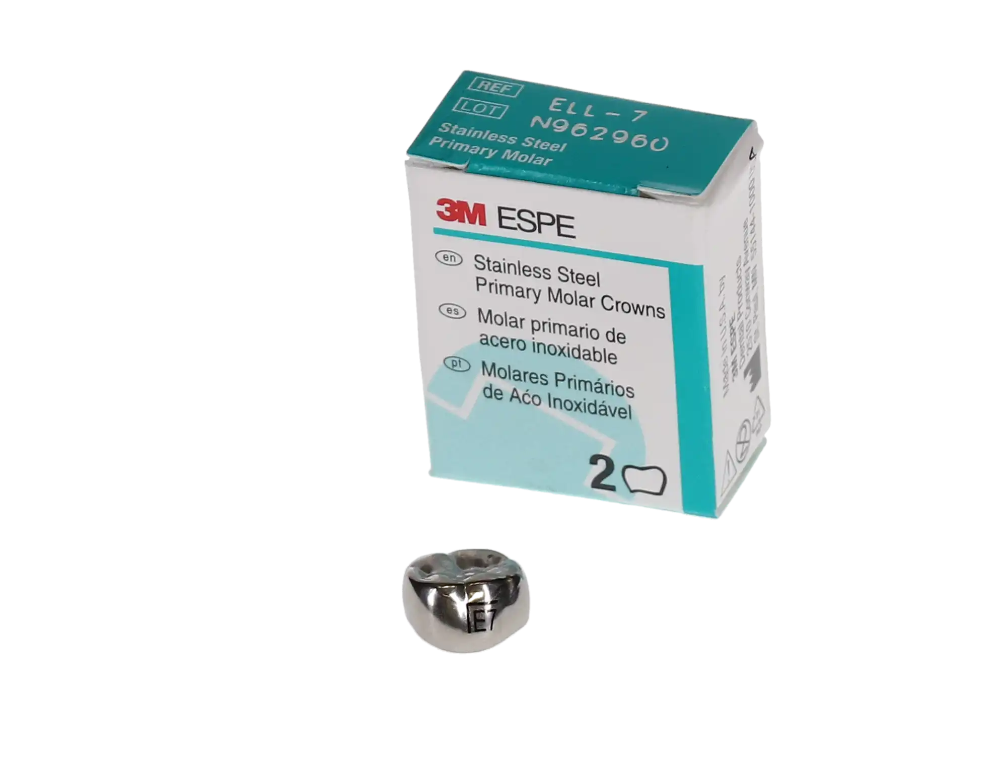 3M ESPE Stainless Steel Primary Molar Crown, Second Primary Molar, Lower Left, Size ELL7, Refill Box of 5, E-LL-7 thumbnail 4