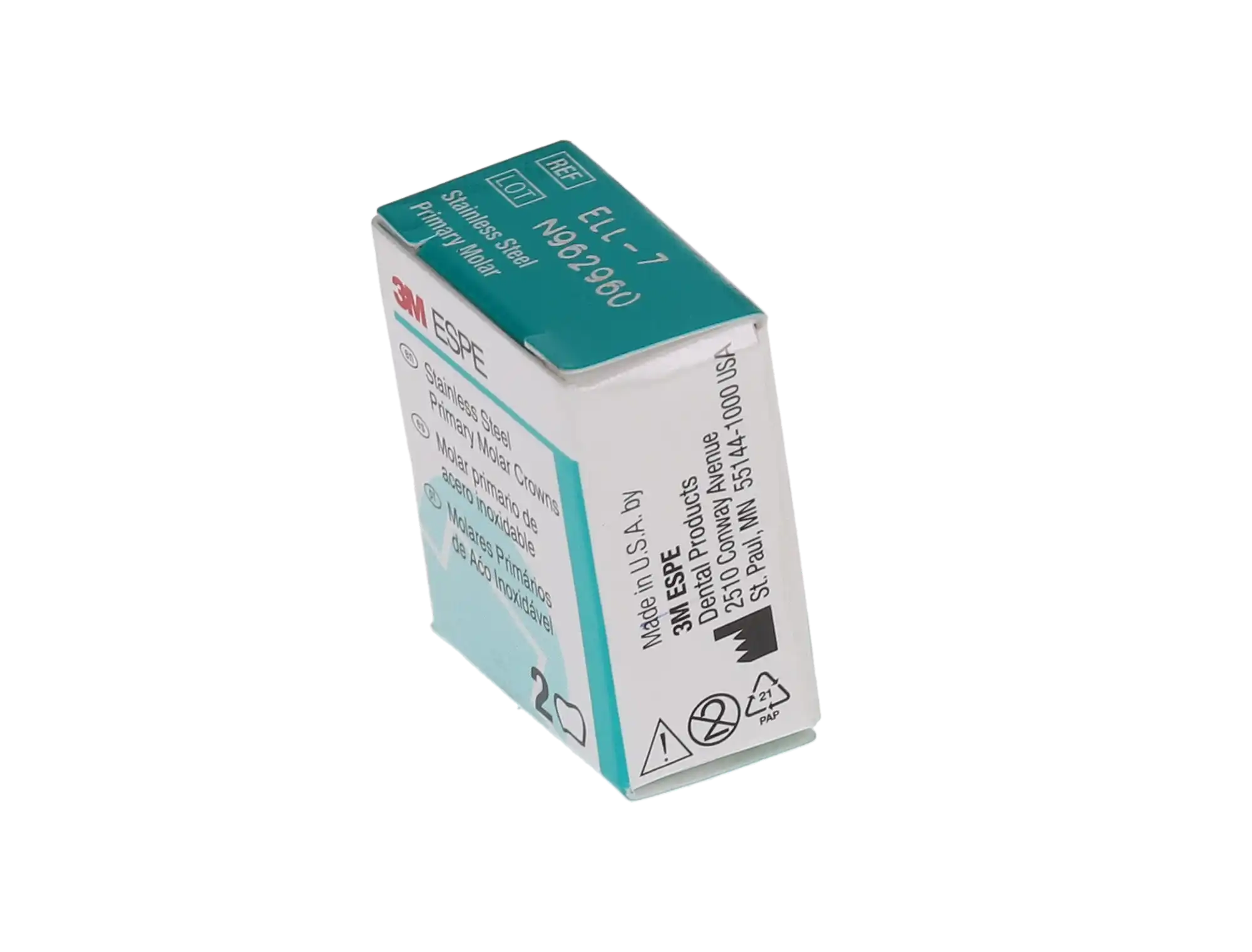3M ESPE Stainless Steel Primary Molar Crown, Second Primary Molar, Lower Left, Size ELL7, Refill Box of 5, E-LL-7 thumbnail 5