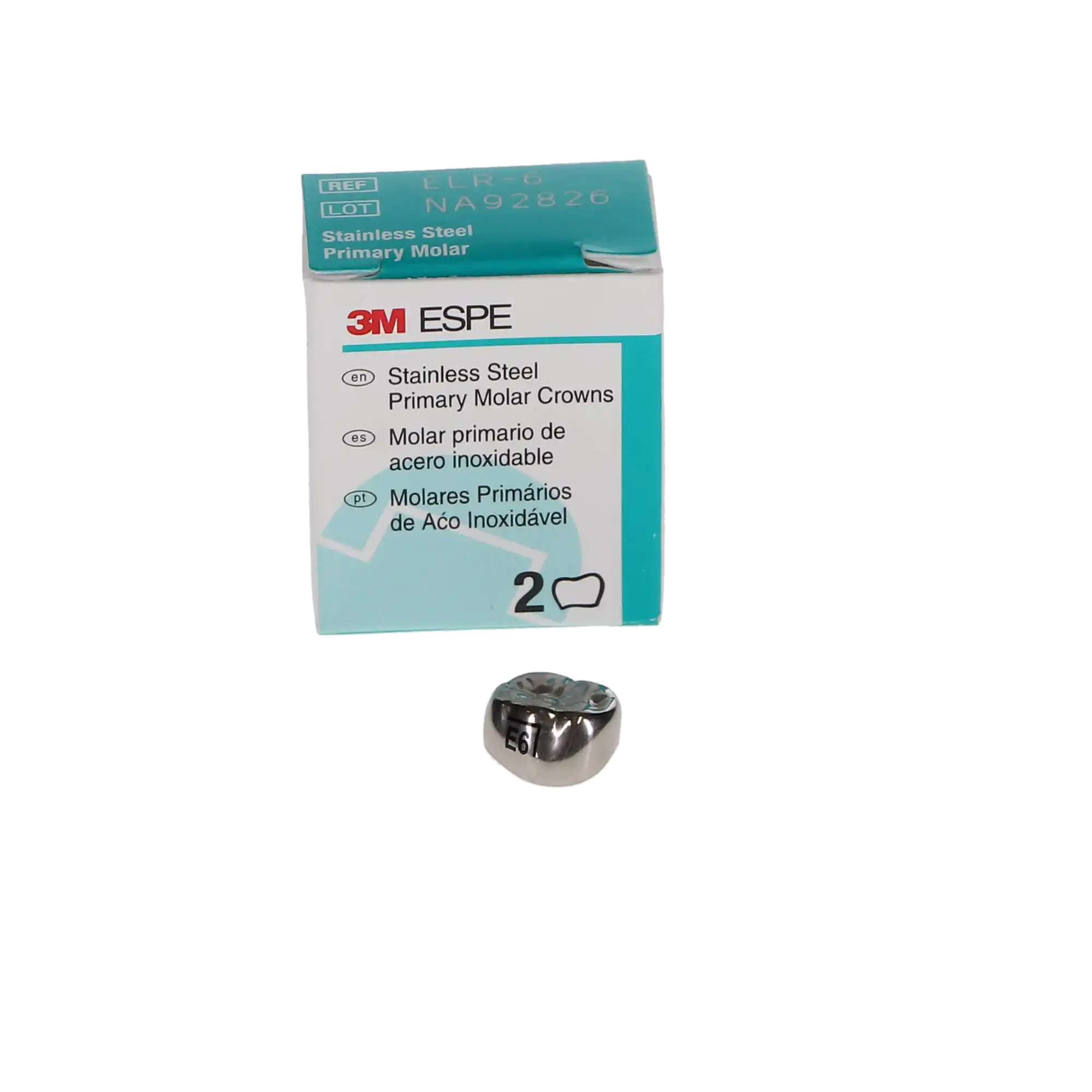 3M ESPE Stainless Steel Primary Molar Crown, Size ELR6, Lower Right Second Primary Molar, Refill Box of 5, E-LR-6 thumbnail 3