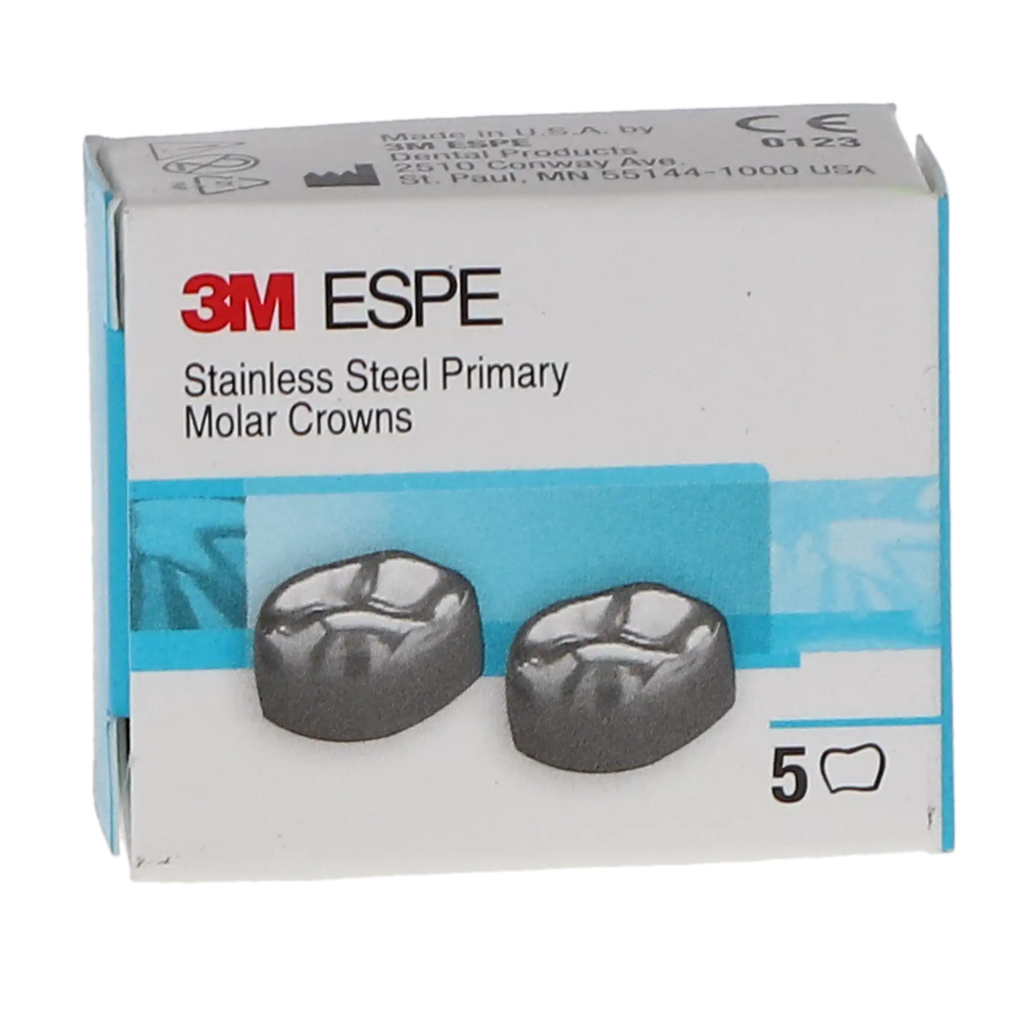 3M ESPE Stainless Steel Primary Molar Crown, Second Primary Molar, Upper Right, EUR7 / E-UR-7, Size 7, 5/Box thumbnail 4