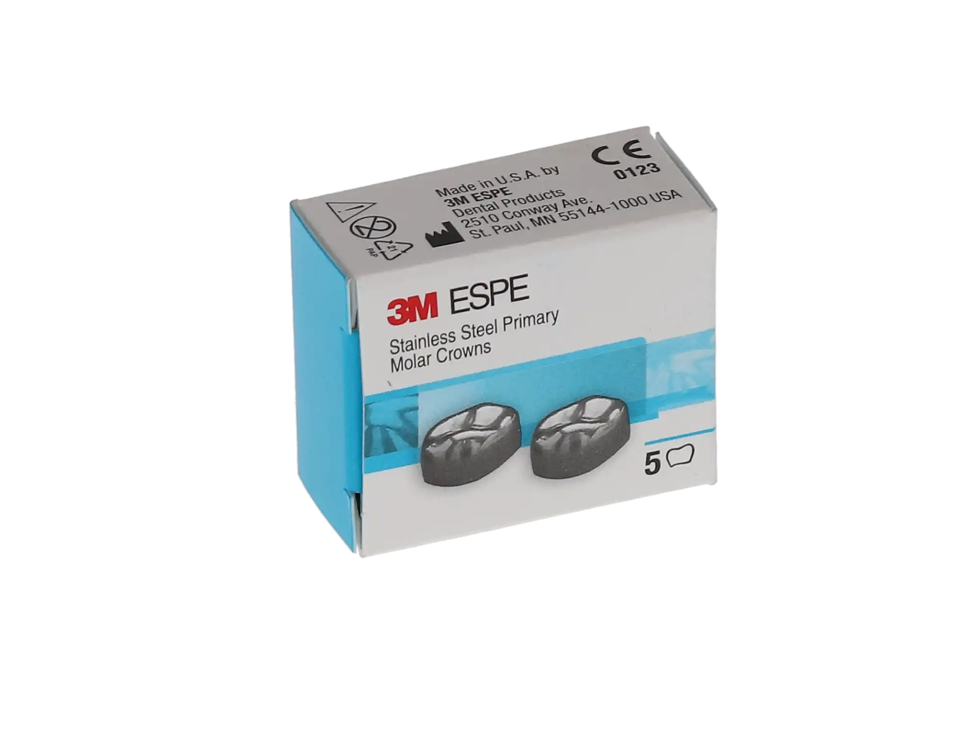 3M ESPE Stainless Steel Primary Molar Crown, Second Primary Molar, Lower Right, Size ELR7, 5/Box, E-LR-7 thumbnail 4