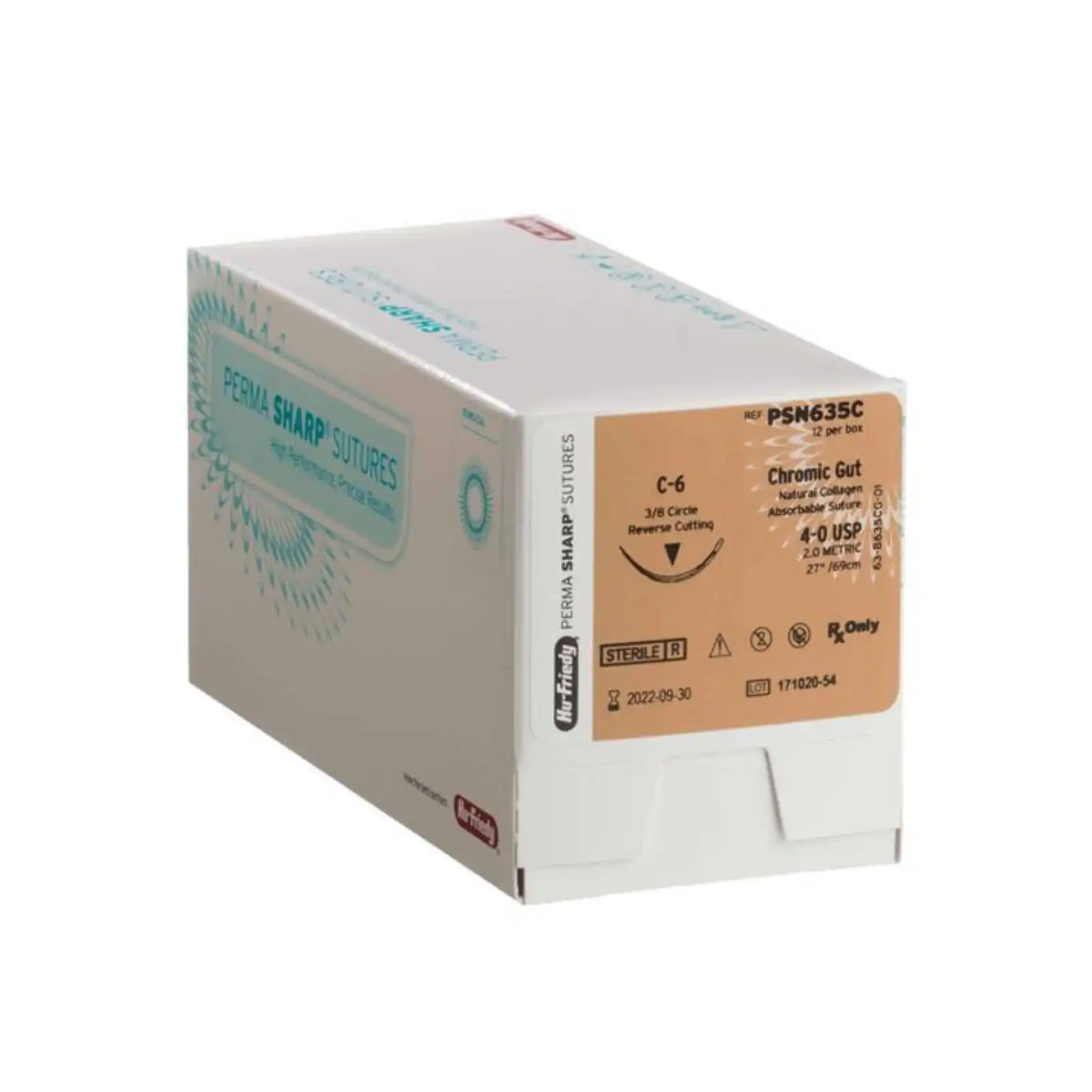 Hu-Friedy Perma Sharp Chromic Gut Absorbable Suture, 4-0, 27", C-6 Reverse Cutting 3/8 Circle Needle, 12/Box, PSN635C thumbnail 5