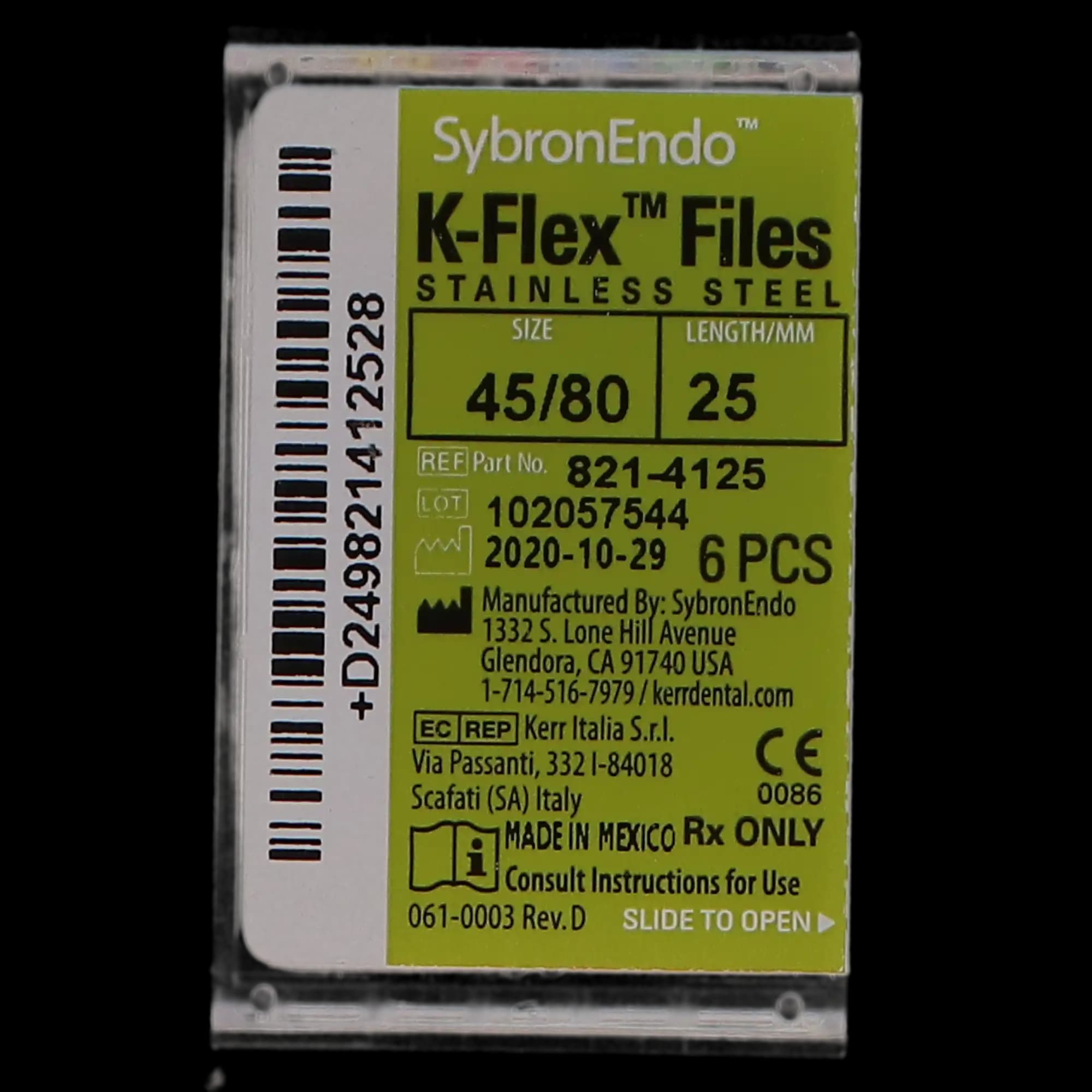 Kerr K-Flex Endodontic Files, Stainless Steel, 25 mm, Assorted #45-80, 6/Pkg, 821-4125 thumbnail 6