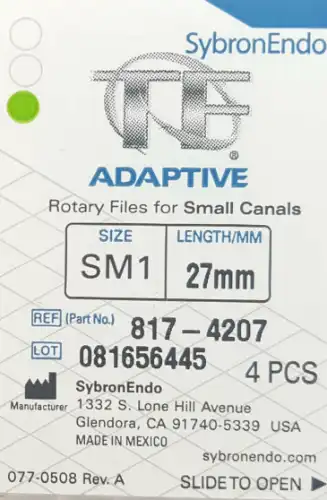 Kerr TF Adaptive Nickel-Titanium Rotary Files, SM1, Green, 27 mm, 4/Pk, 817-4207 thumbnail 9