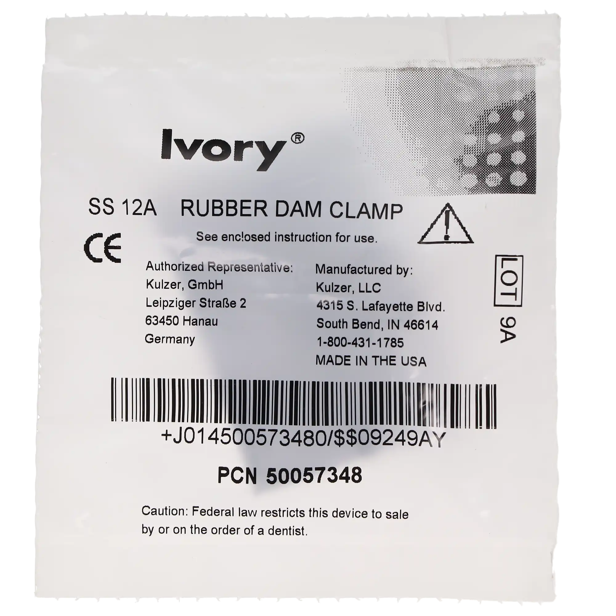 Ivory Rubber Dam Clamp #12A, Winged, Serrated Jaws, Stainless Steel, 50057348 thumbnail 5