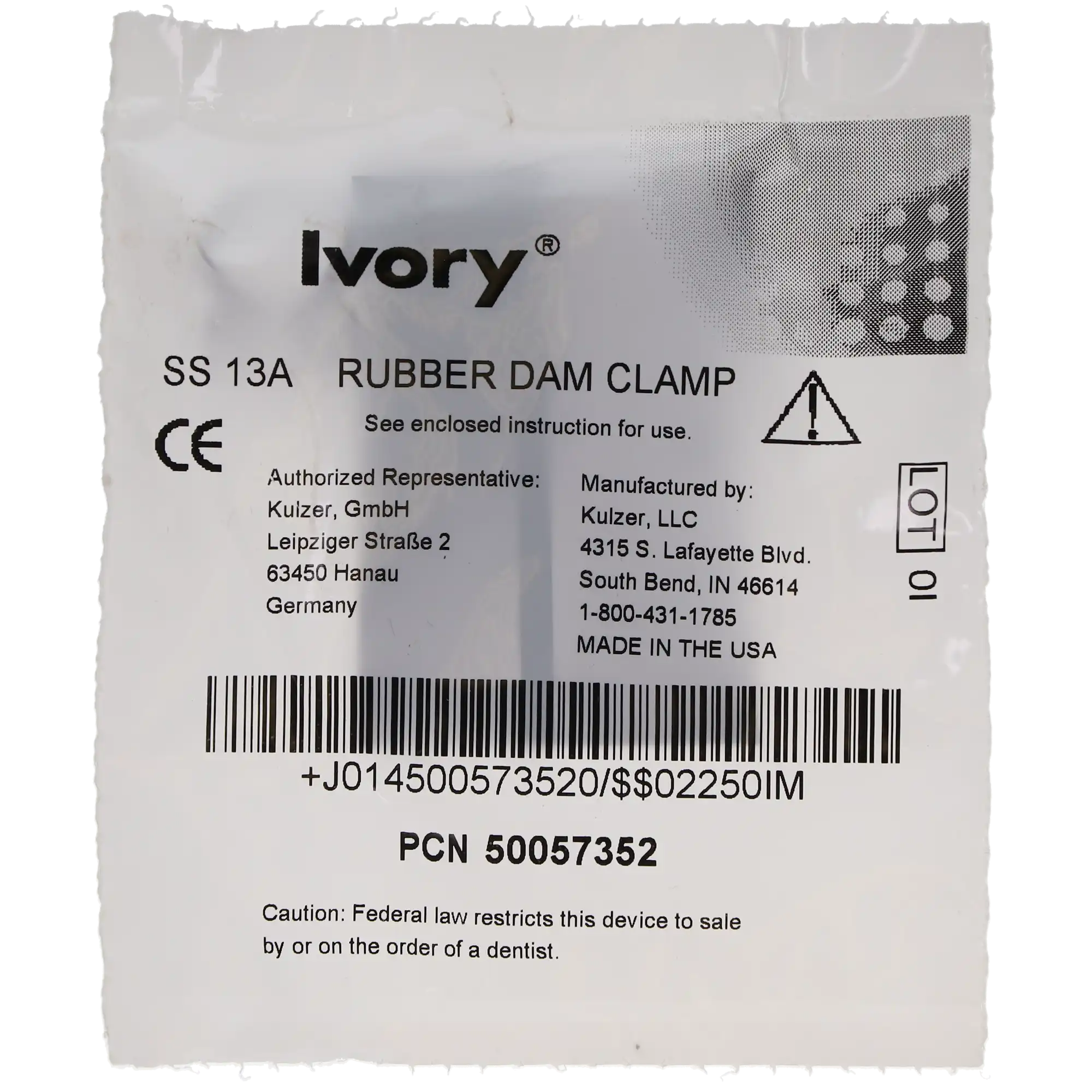 Ivory Stainless Steel Rubber Dam Clamp #13A, Winged, Serrated Jaws, Lower Left Molars, 50057352, 1/Pk thumbnail 5