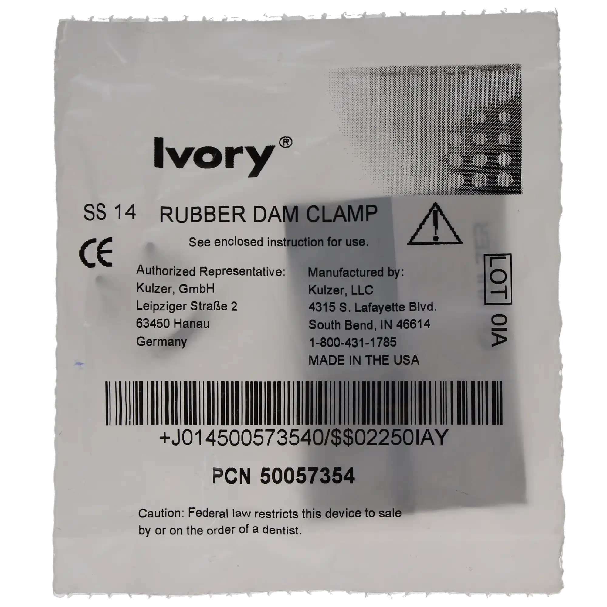 Ivory Stainless Steel Rubber Dam Clamp, #14, Winged, Regular Molar, 50057354 thumbnail 5