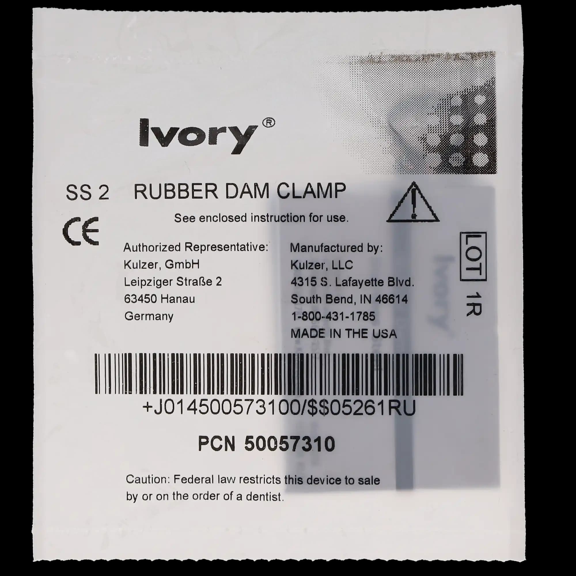 Ivory Rubber Dam Clamp #2, Winged Bicuspid, Stainless Steel, 50057310 thumbnail 5