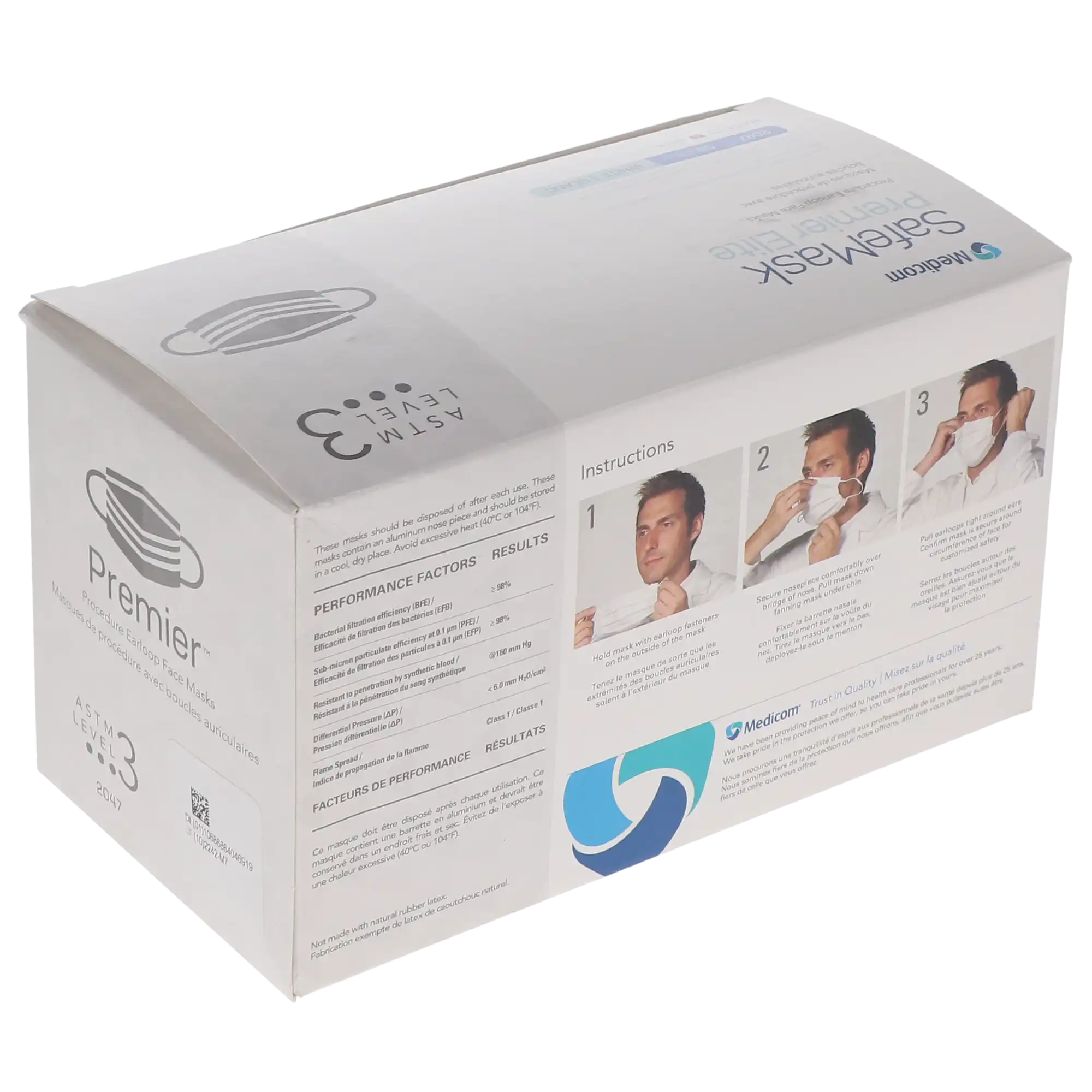 SafeMask Premier Elite Procedure Earloop Face Mask, ASTM Level 3, White, 50/Box, 2047 thumbnail 12