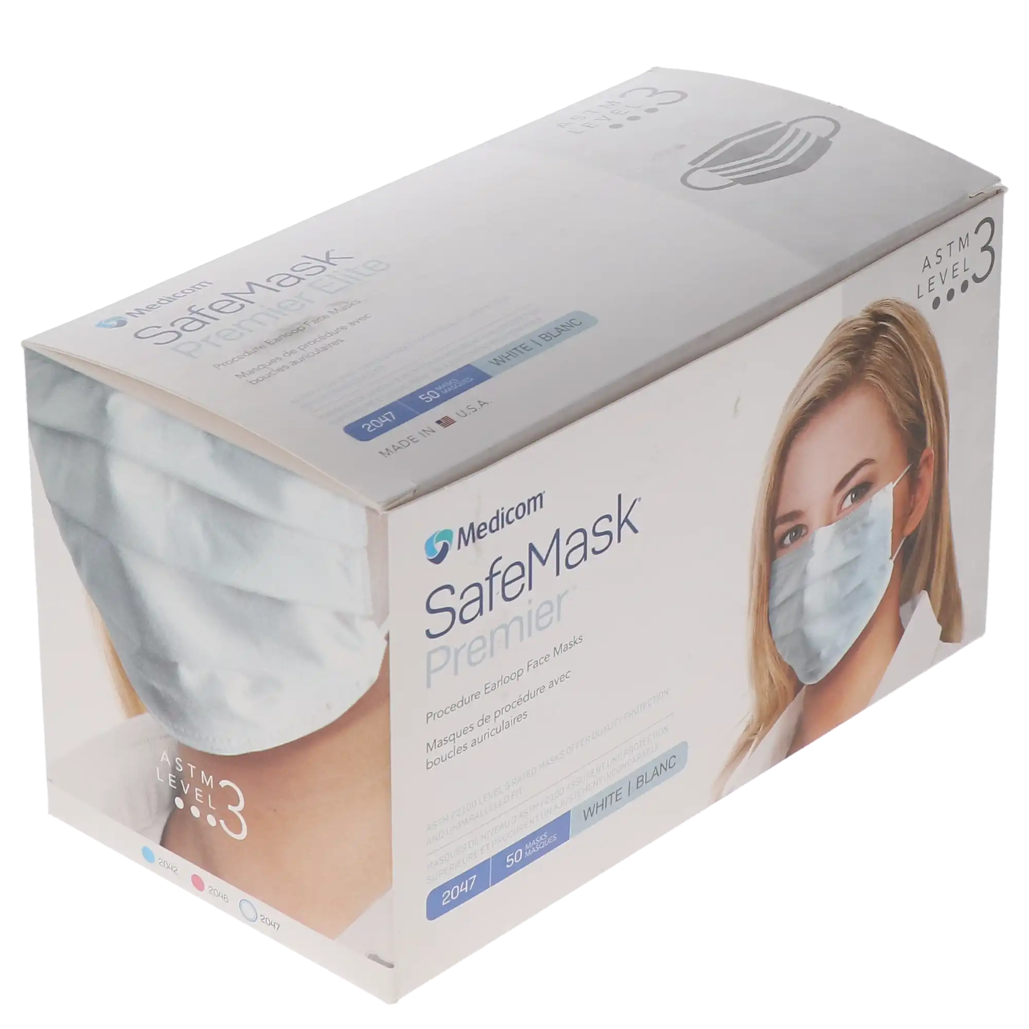 SafeMask Premier Elite Procedure Earloop Face Mask, ASTM Level 3, White, 50/Box, 2047 thumbnail 13