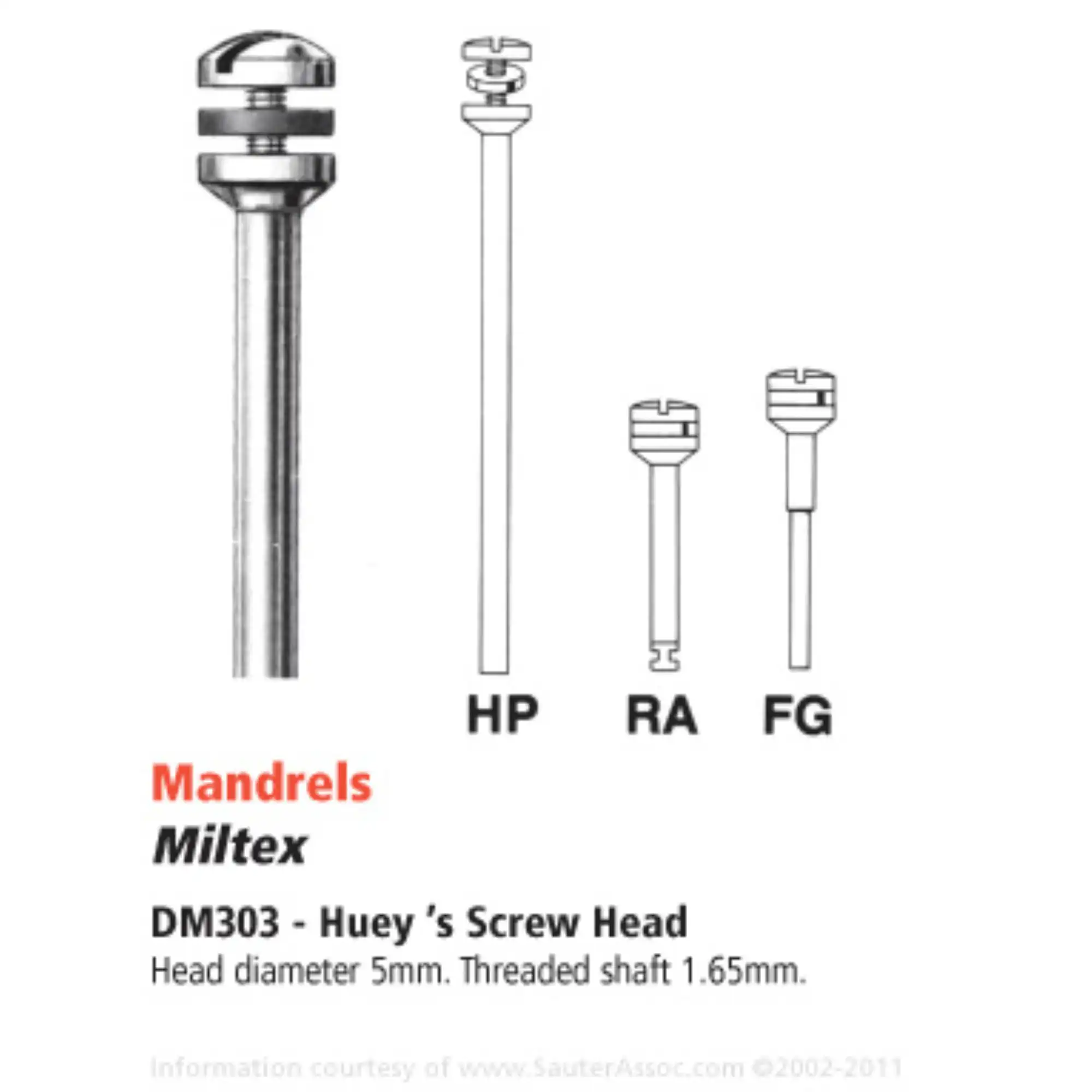 Huey's Screw Head Mandrel, HP, Stainless Steel, #303, 5 mm, 12/Pk, DM303HP thumbnail 3