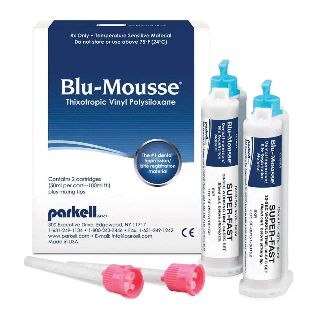 Blu-Mousse Classic VPS Bite Registration Material, Peppermint, 2-Minute Set, 50 mL Split Cartridges, 2/Pkg, S437S thumbnail 2