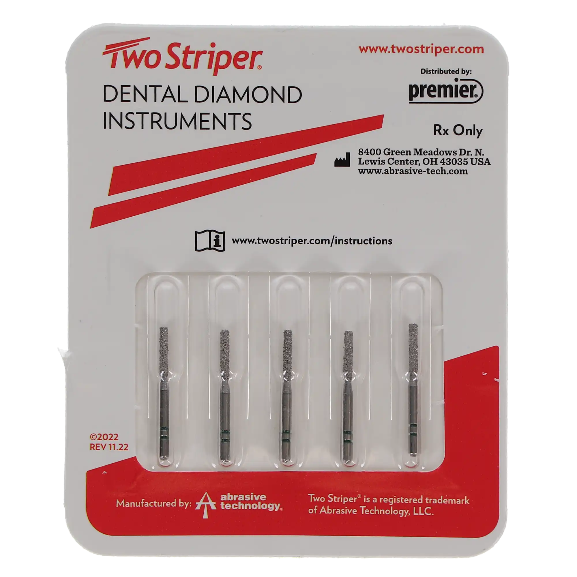 Two Striper Diamond Bur, FG, Flat-End Cylinder, #515.7C, 1.2 mm, Coarse, Green, 5/Pk, 2015277 thumbnail 5