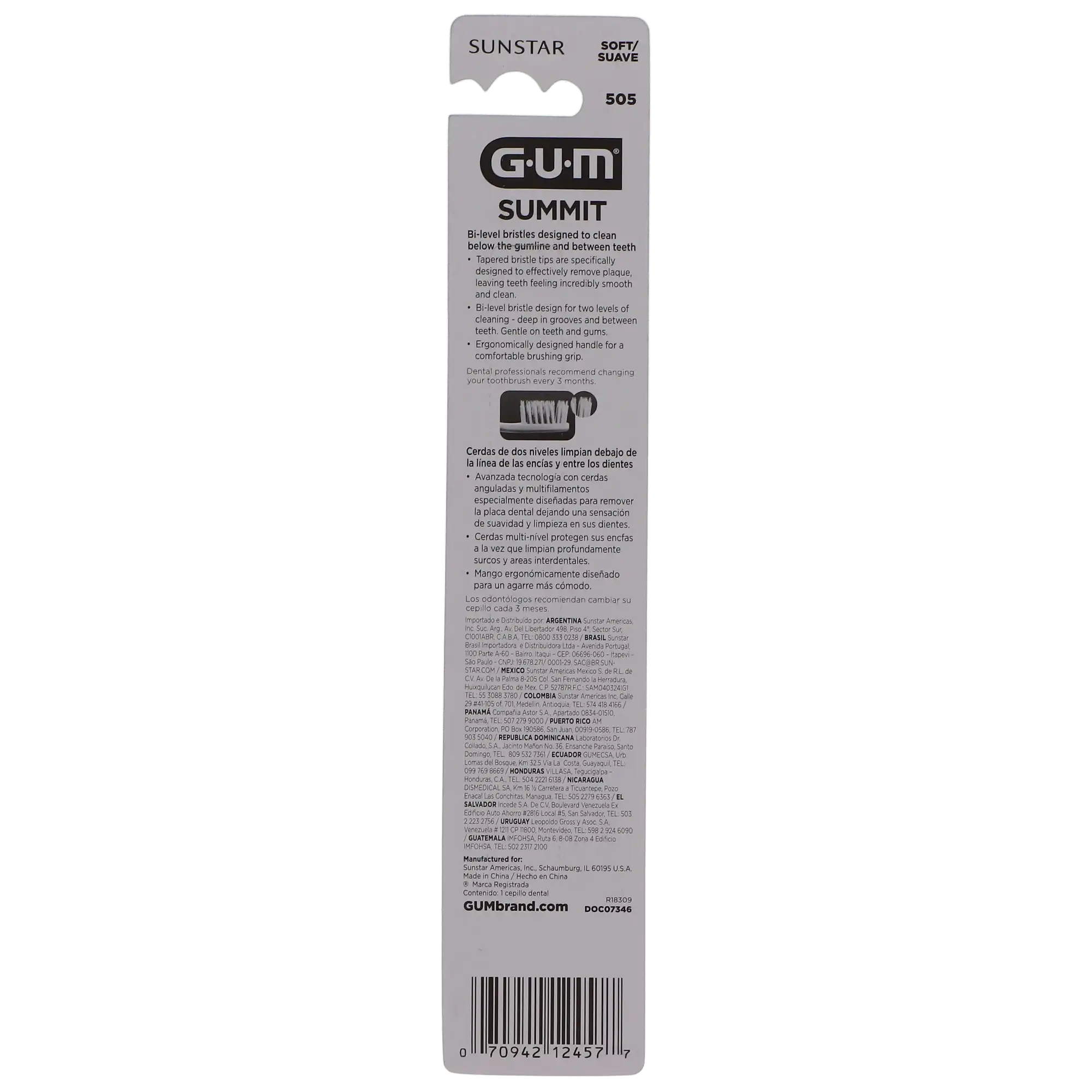 GUM Summit+ Compact Soft Toothbrush, Adult, Assorted Colors, 12/Box, 505P thumbnail 8