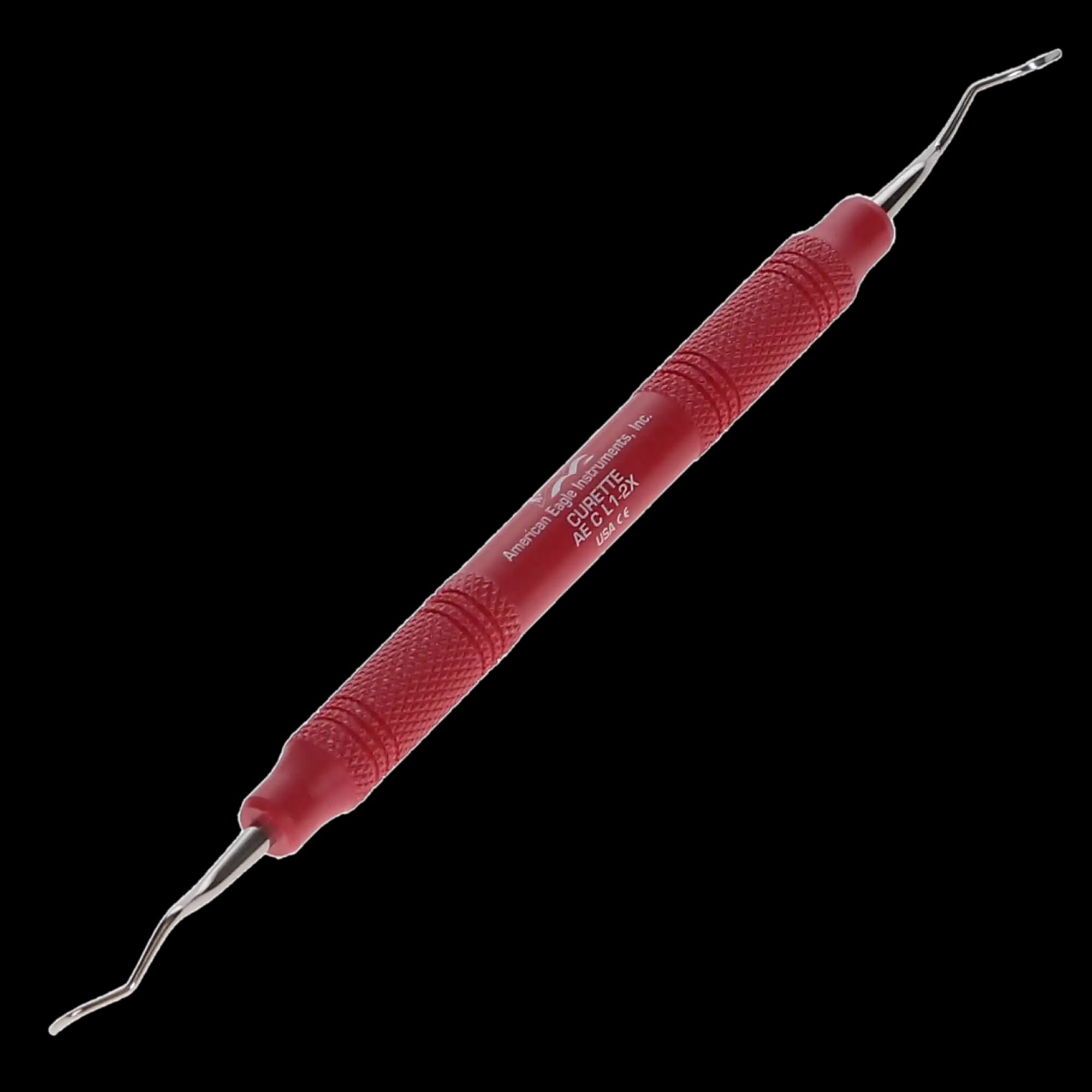 American Eagle Universal Curette, #1-2 Langer, Posterior Mesial/Distal, Double End, EagleLite Resin Handle, 3/8", Red, AECL1-2X, 1/Pk thumbnail 2