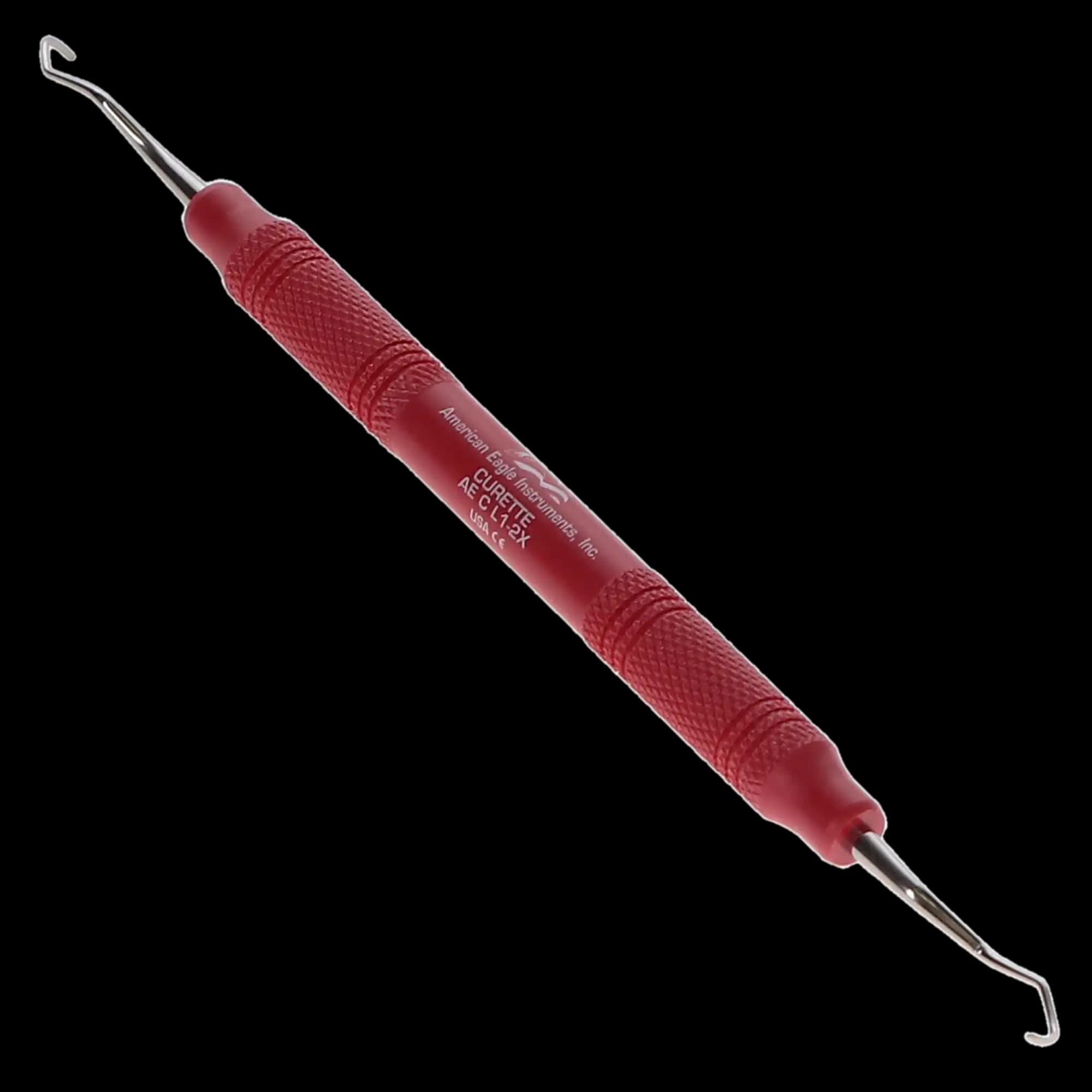 American Eagle Universal Curette, #1-2 Langer, Posterior Mesial/Distal, Double End, EagleLite Resin Handle, 3/8", Red, AECL1-2X, 1/Pk thumbnail 3