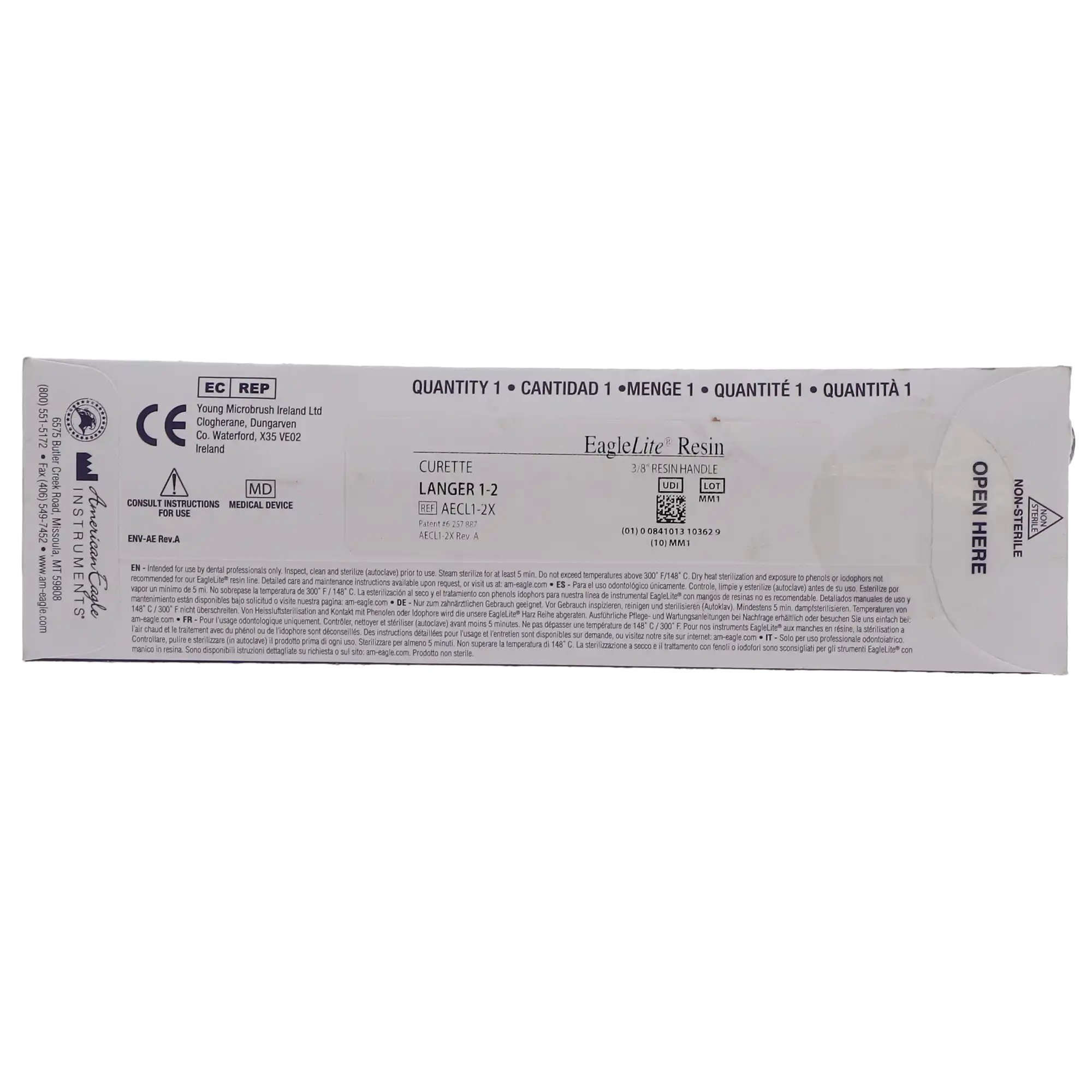 American Eagle Universal Curette, #1-2 Langer, Posterior Mesial/Distal, Double End, EagleLite Resin Handle, 3/8", Red, AECL1-2X, 1/Pk thumbnail 4