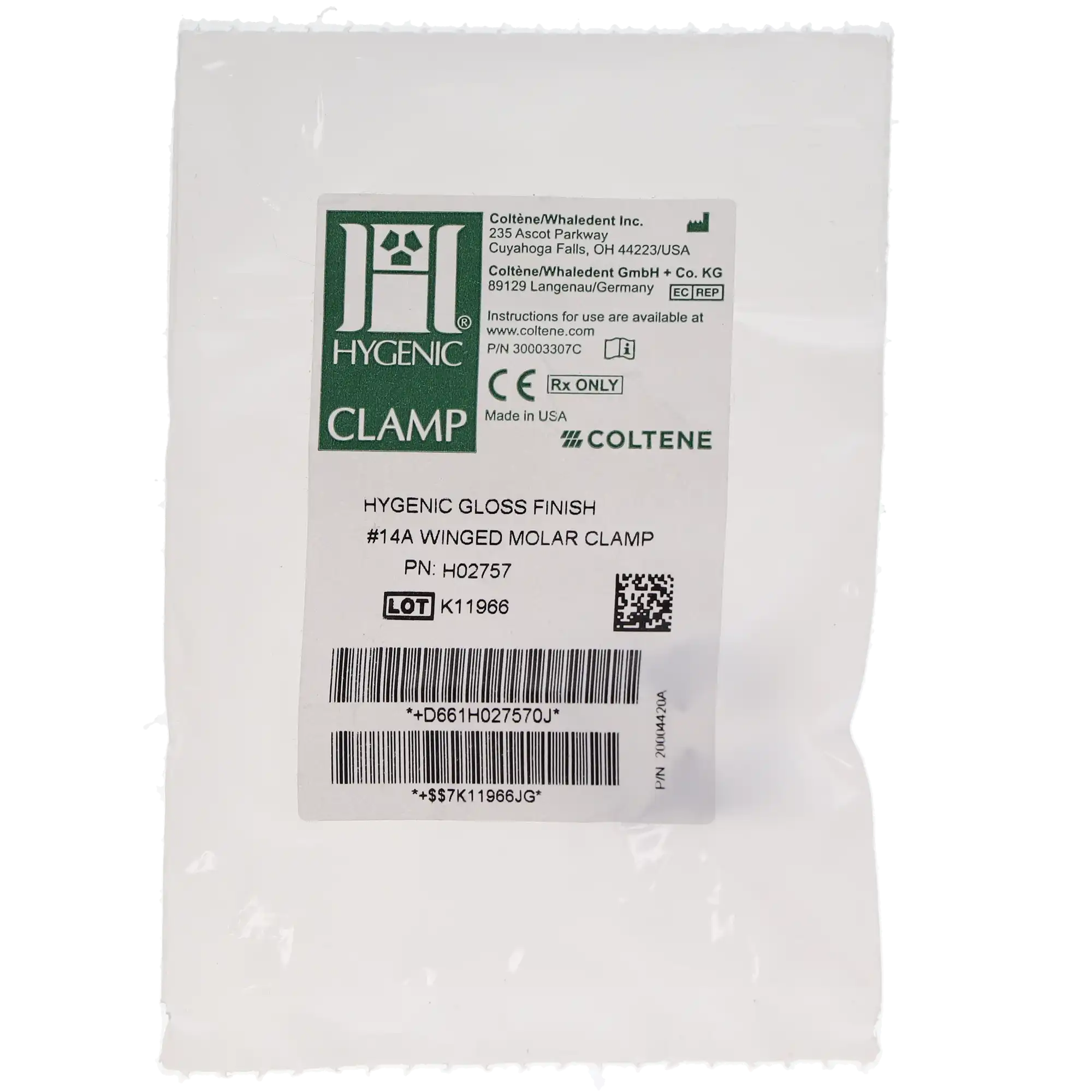 Hygenic HySolate Rubber Dam Clamp, #14A, Winged, Gloss Finish, Downward Sloped Jaws for Large Partially Erupted Molars, H02757, 1/Pk thumbnail 5