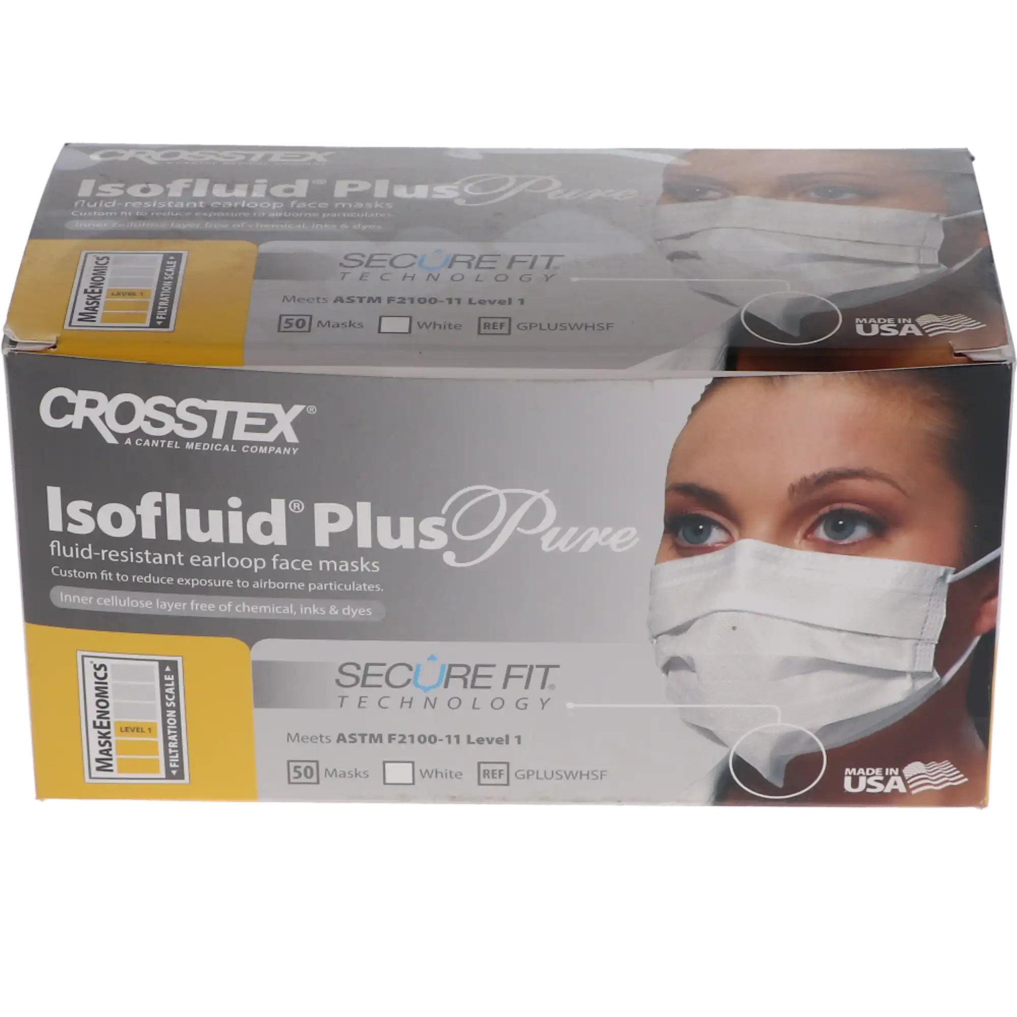 Isofluid Plus Pure with Secure Fit Earloop Procedure Face Mask, ASTM Level 1, White, 50/Box, GPLUSWHSF thumbnail 13