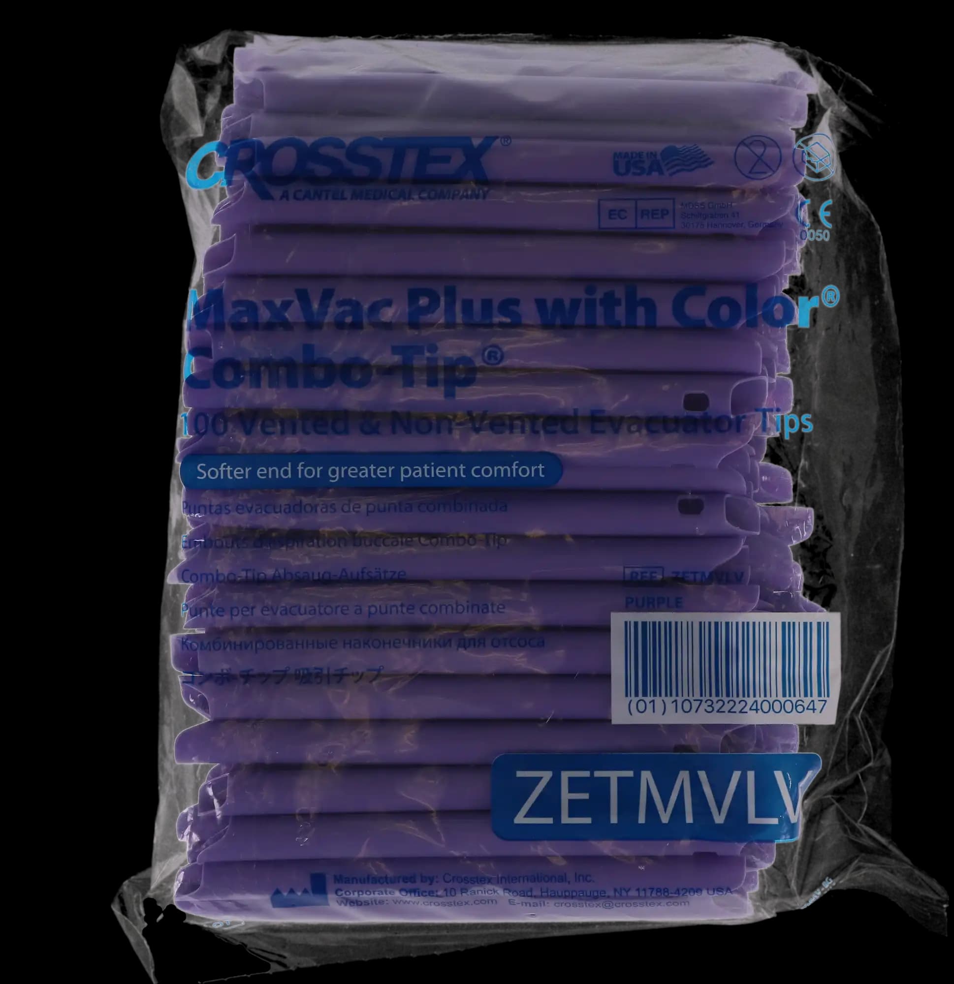 MaxVac Plus Combo-Tip High-Volume Evacuator Tips, Vented/Non-Vented, Purple, 100/Pk, ZETMVLV thumbnail 5