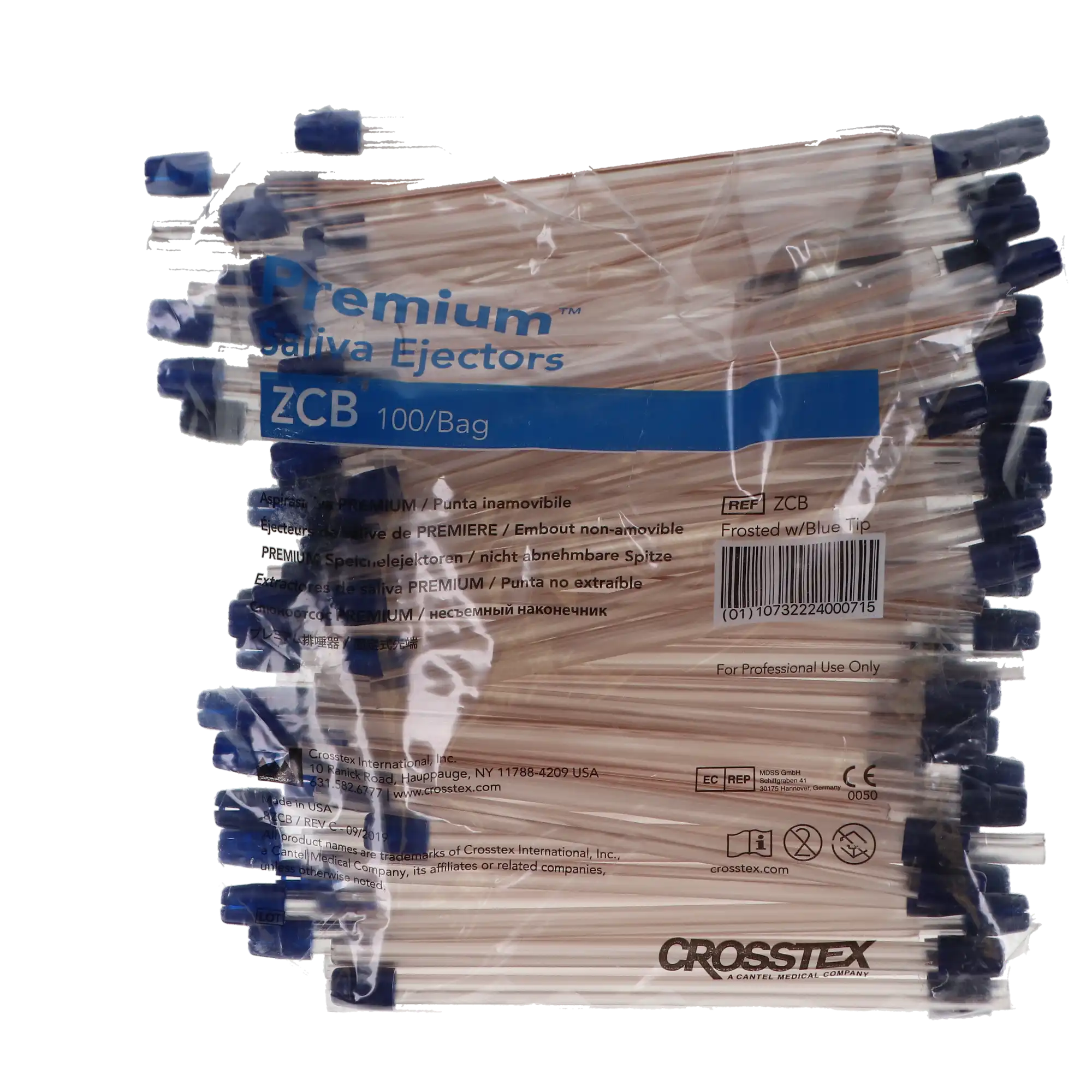 Crosstex Premium Disposable Saliva Ejectors, Clear Body/Blue Tip, Wire-Reinforced, Non-Removable Tip, Latex-Free, 100/Bag, ZCB thumbnail 8