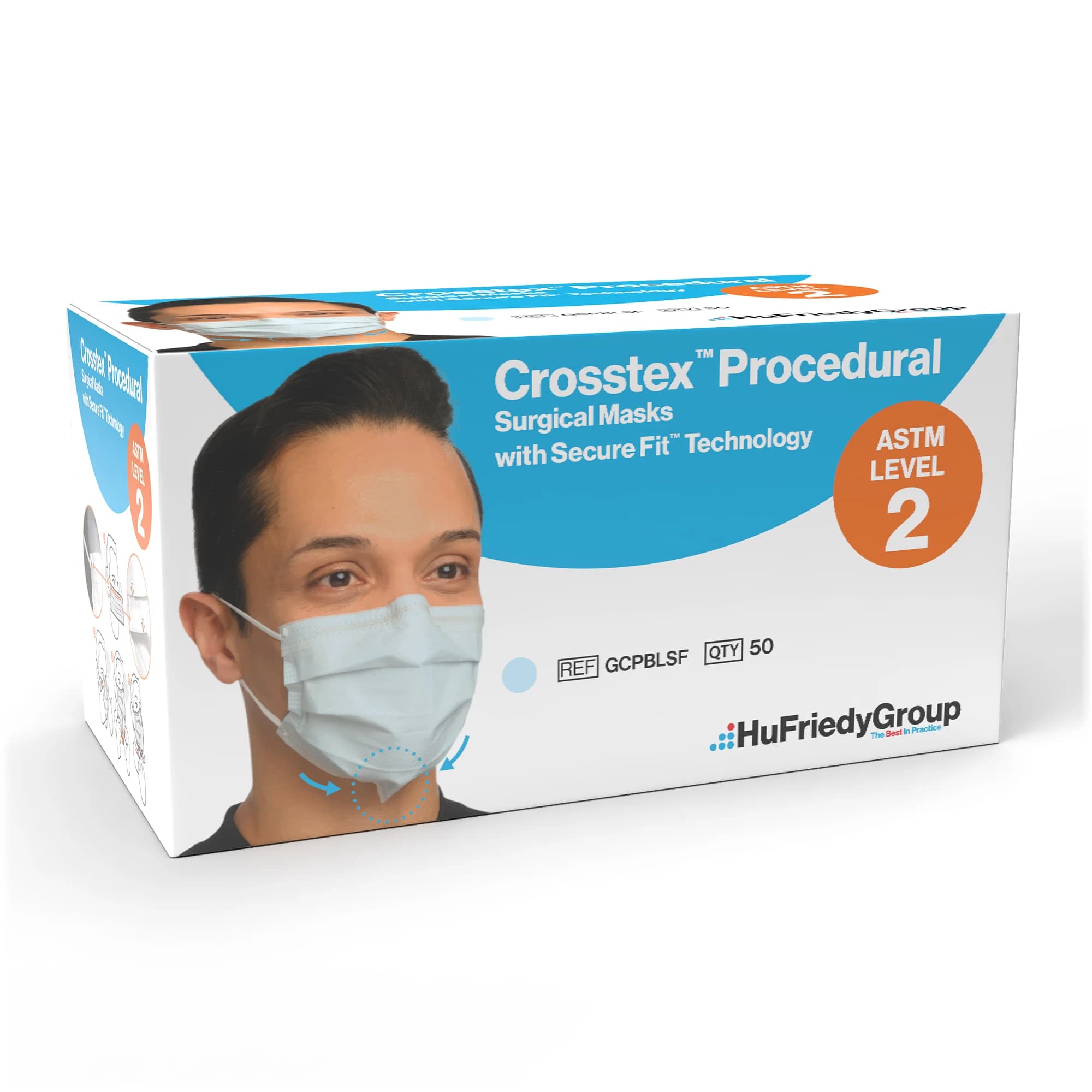 Secure Fit™ Procedure Face Mask, ASTM Level 2, Blue, Ear Loop, One Size Fits Most, 50/Box, GCPBLSF thumbnail 11